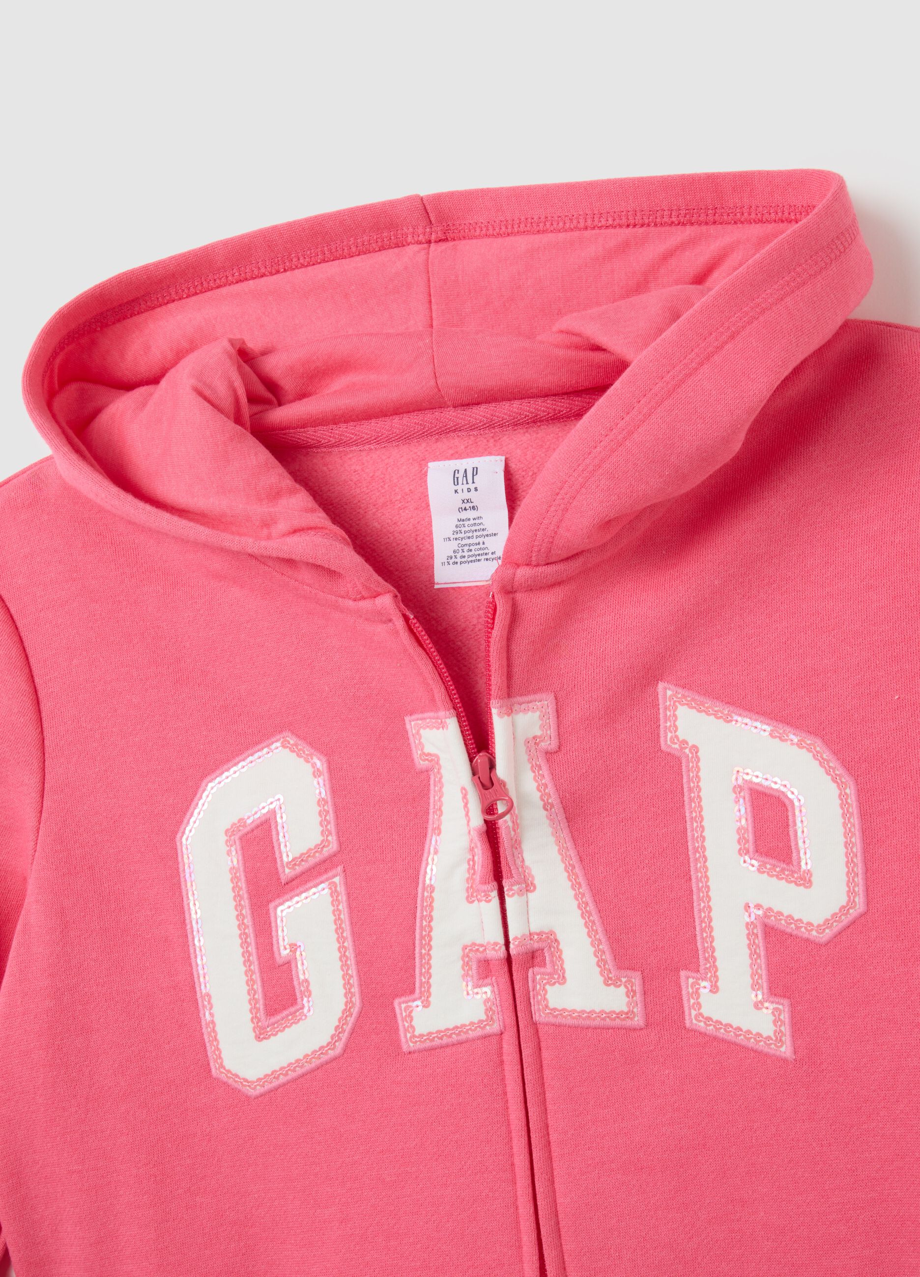 Full-zip plush hoodie with logo patch