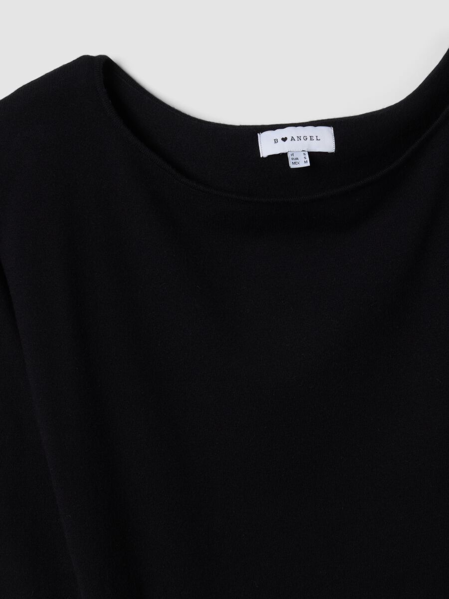 Black viscose-blend dress with boat neckline_1