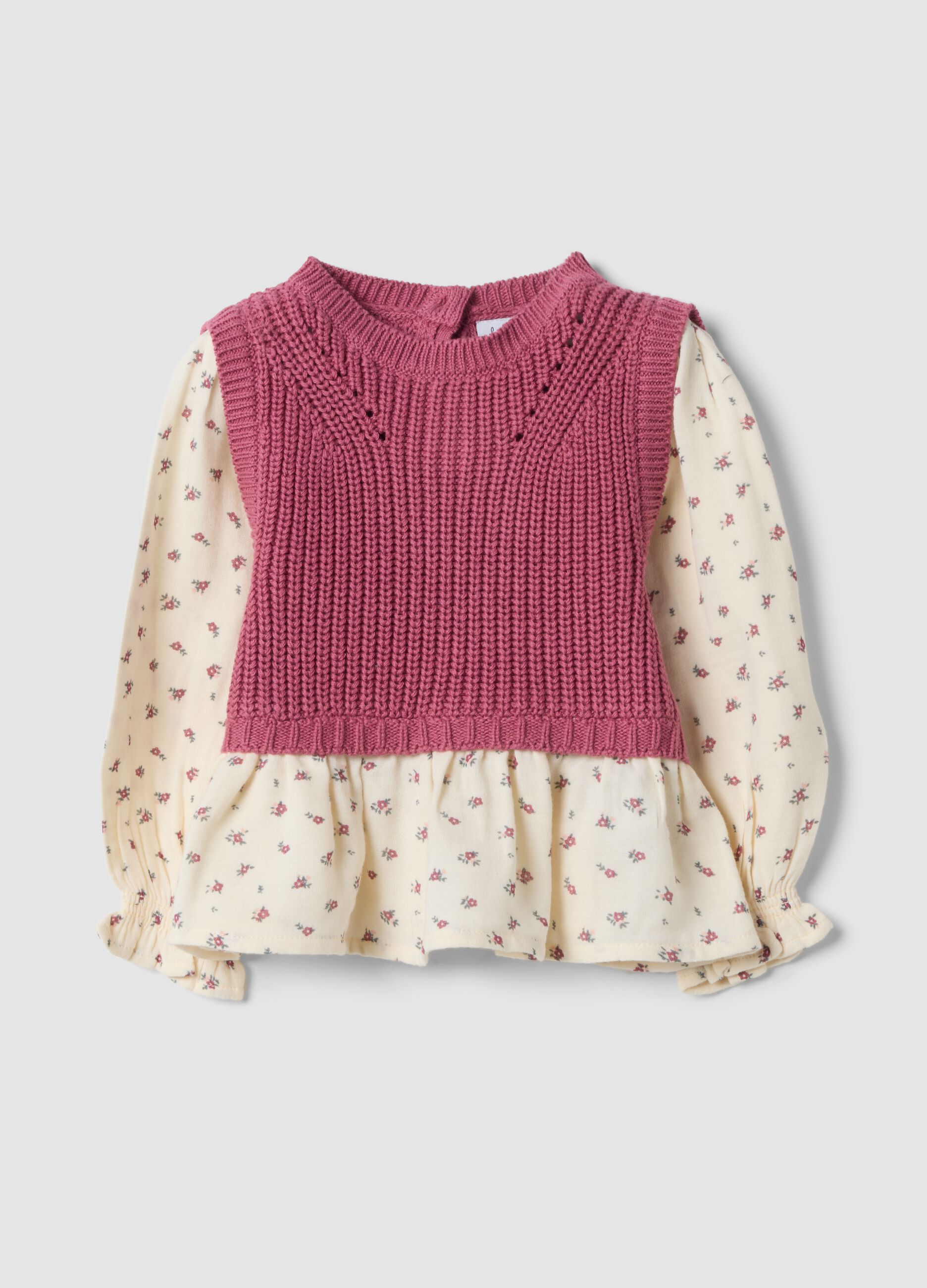 Pink crew-neck jumper in a viscose-cotton blend