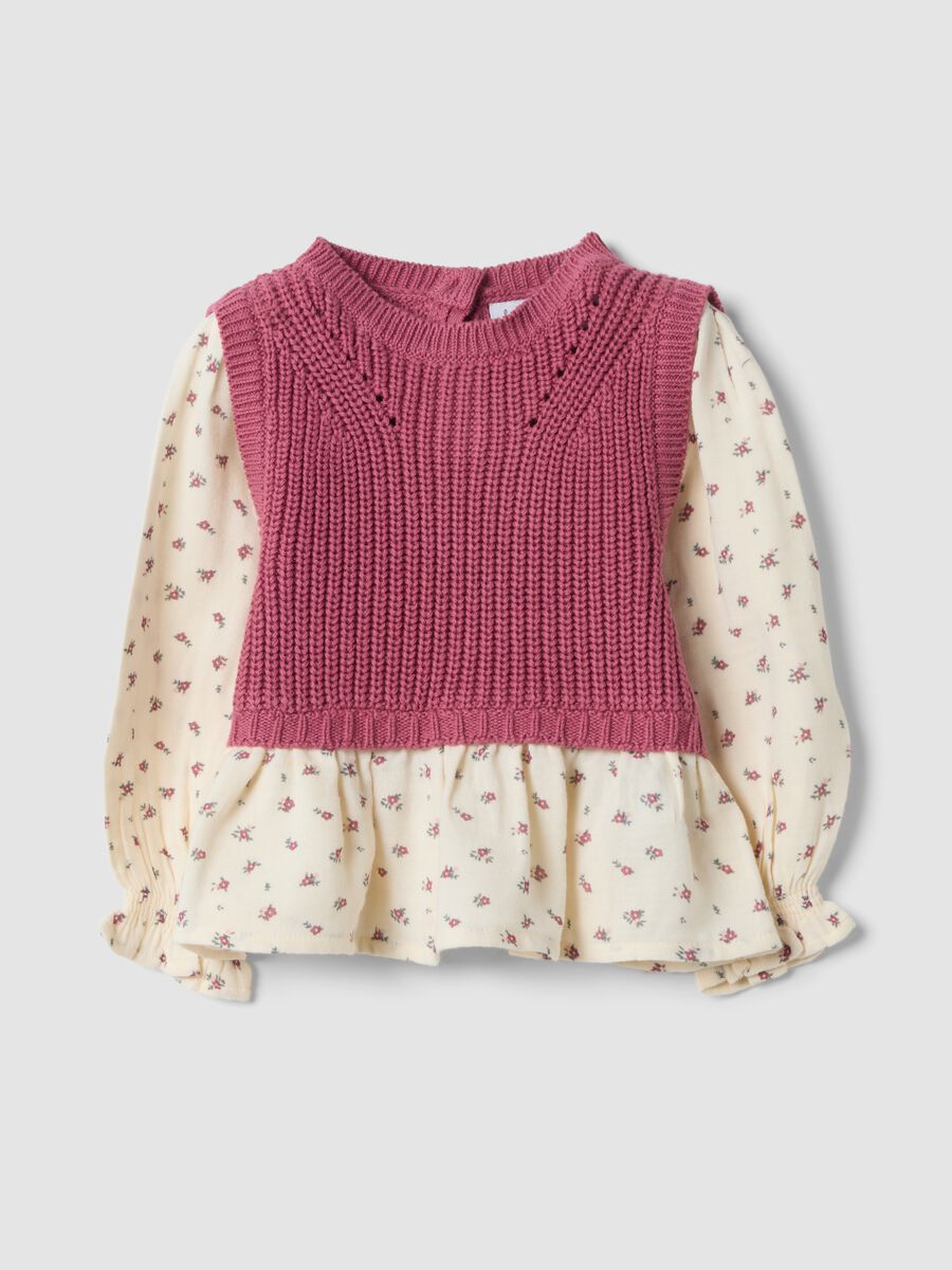 Pink crew-neck jumper in a viscose-cotton blend_0