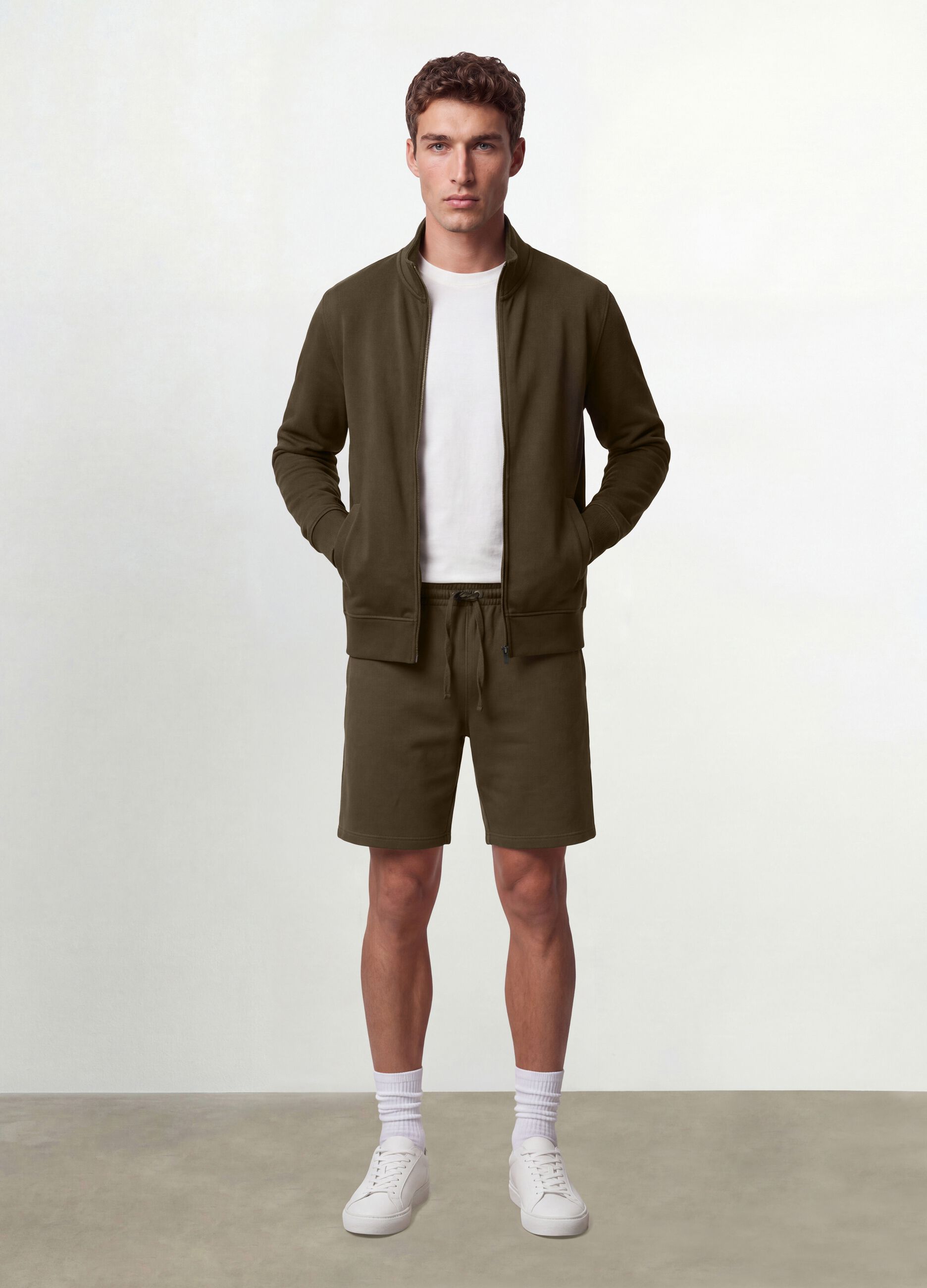 Green cotton-blend shorts with elasticated waistband, regular fit