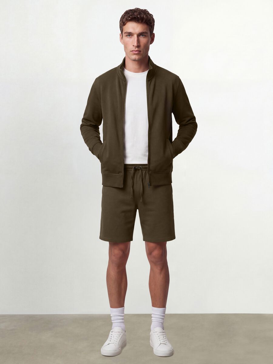 Green cotton-blend shorts with elasticated waistband, regular fit_0