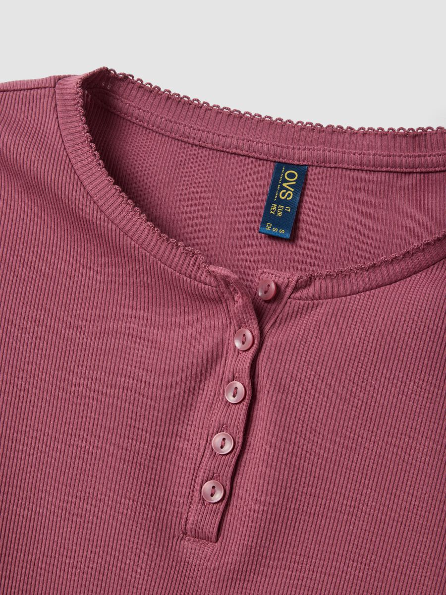 Purple organic cotton pyjama top with Henley neckline_5