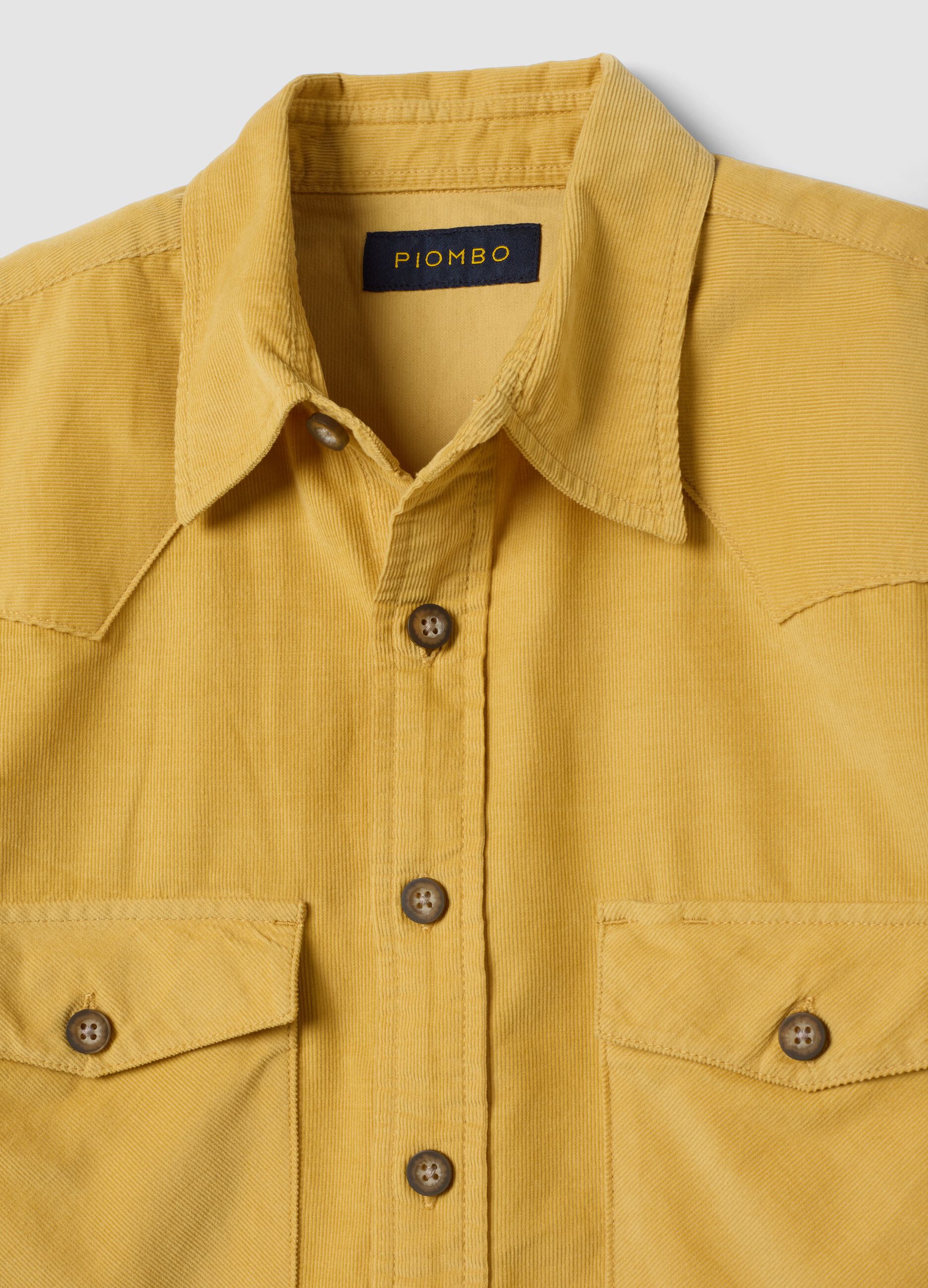 Camicia gialla in puro cotone a coste regular fit