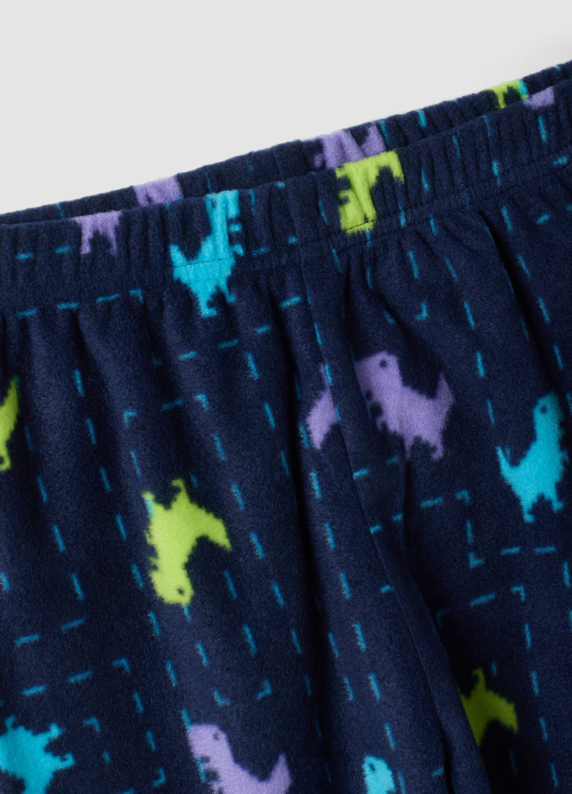 Blue regular-fit fleece pyjamas with crew neck and dinosaur print