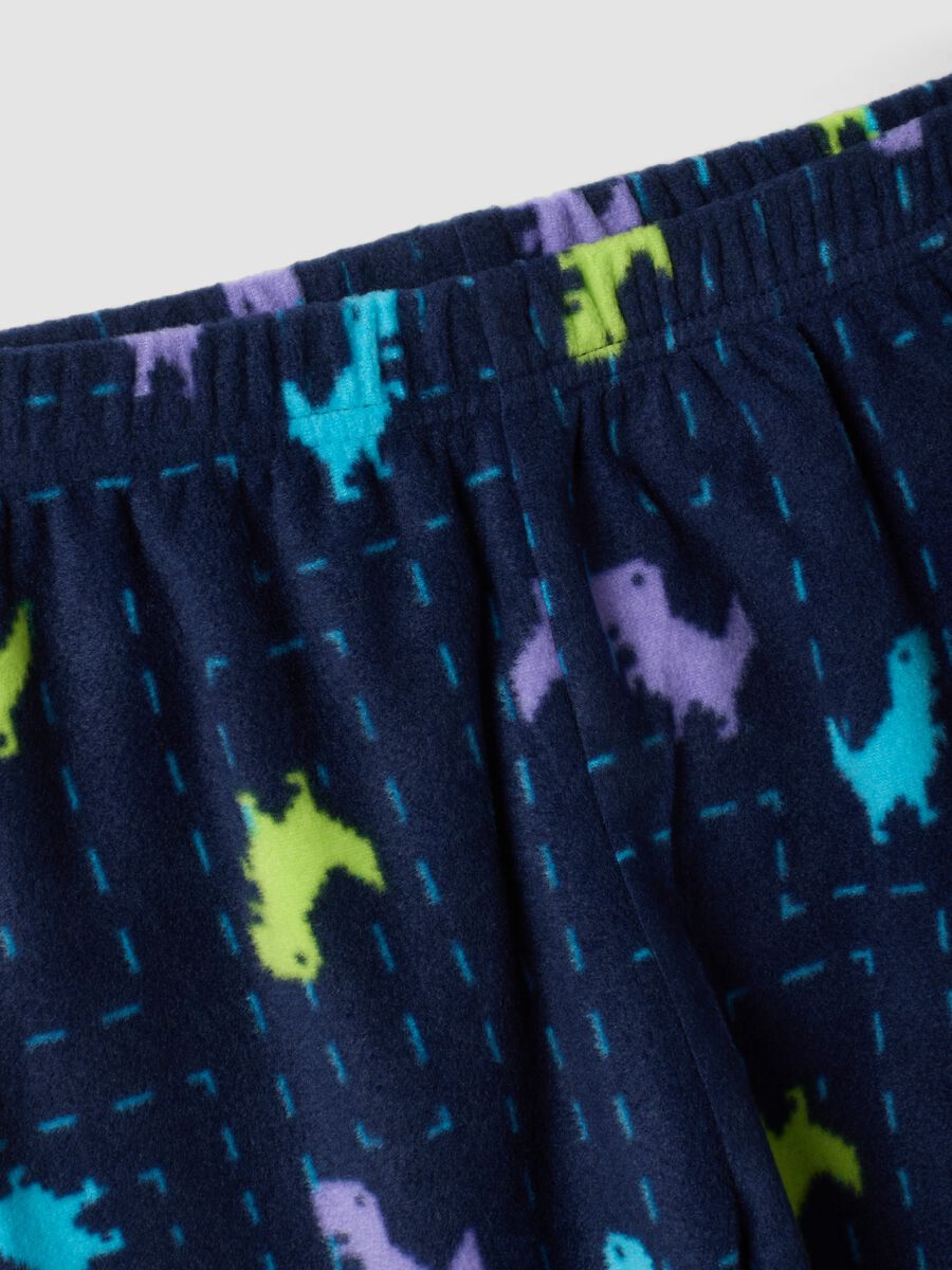 Blue regular-fit fleece pyjamas with crew neck and dinosaur print_3