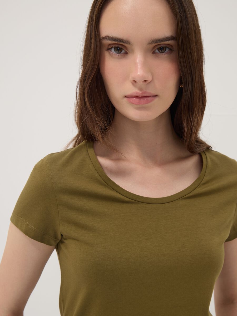 Green stretch cotton crew-neck T-shirt, regular fit_2