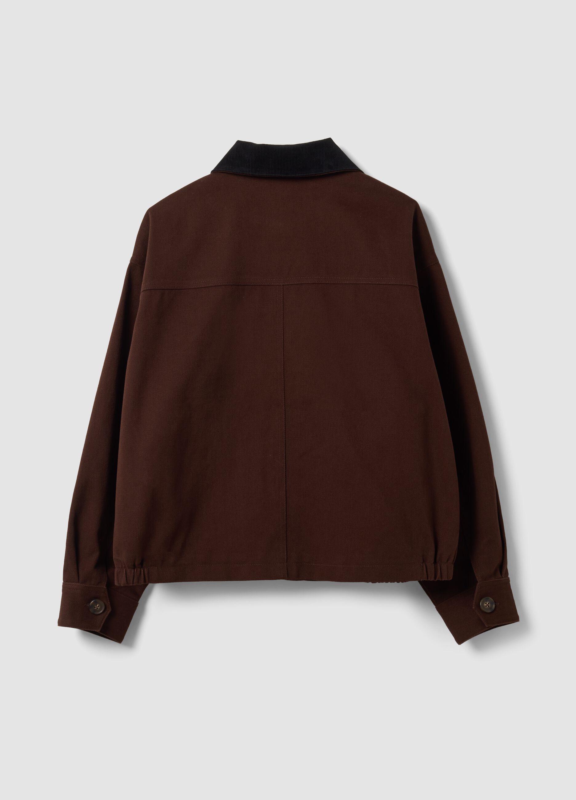 Brown pure cotton bomber jacket with contrasting collar, regular fit