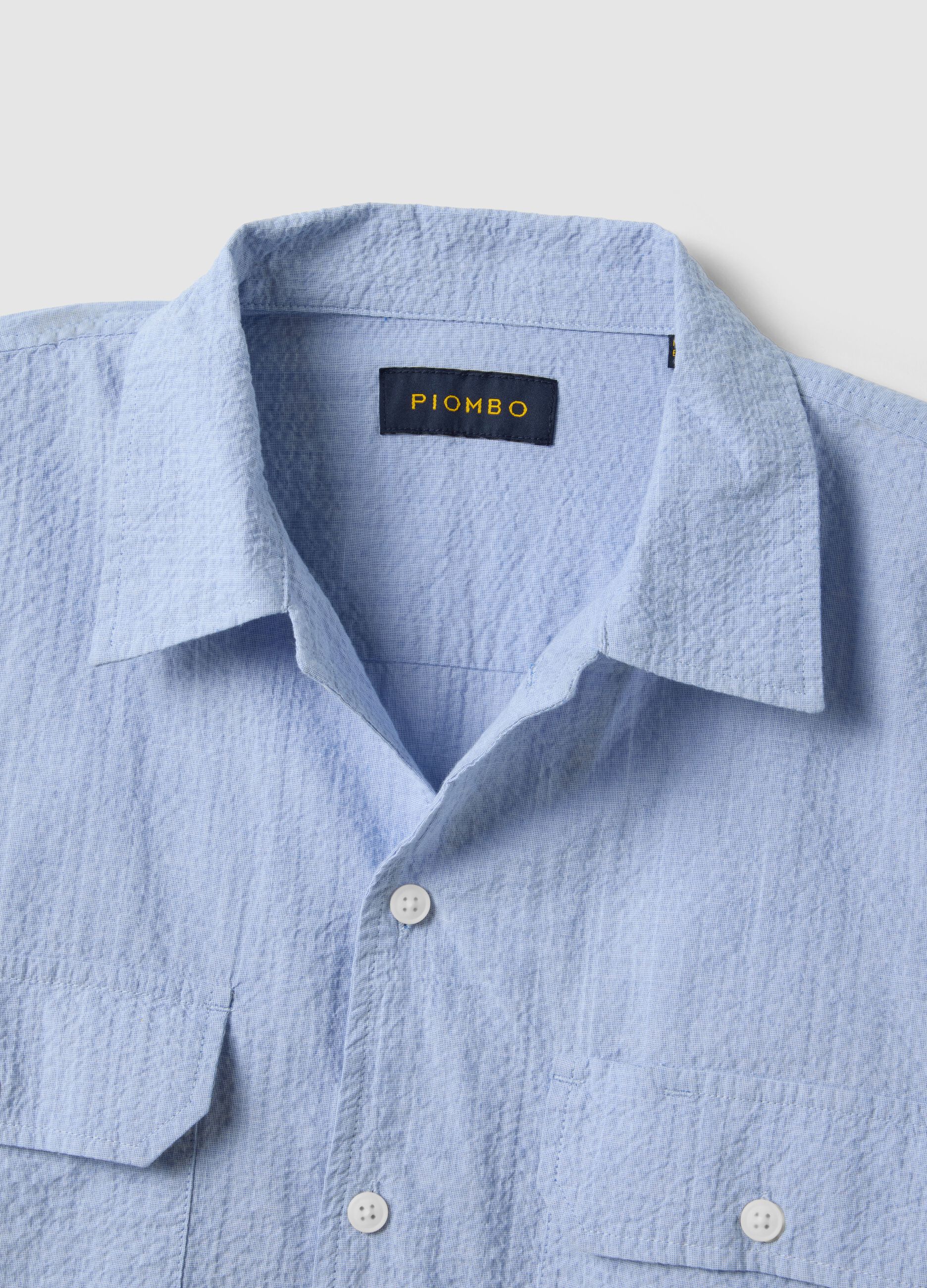 Blue stretch cotton long sleeve shirt regular fit