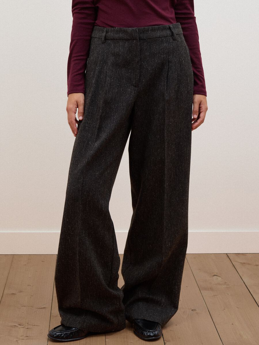 Brown wool and viscose-blend straight-leg trousers_1