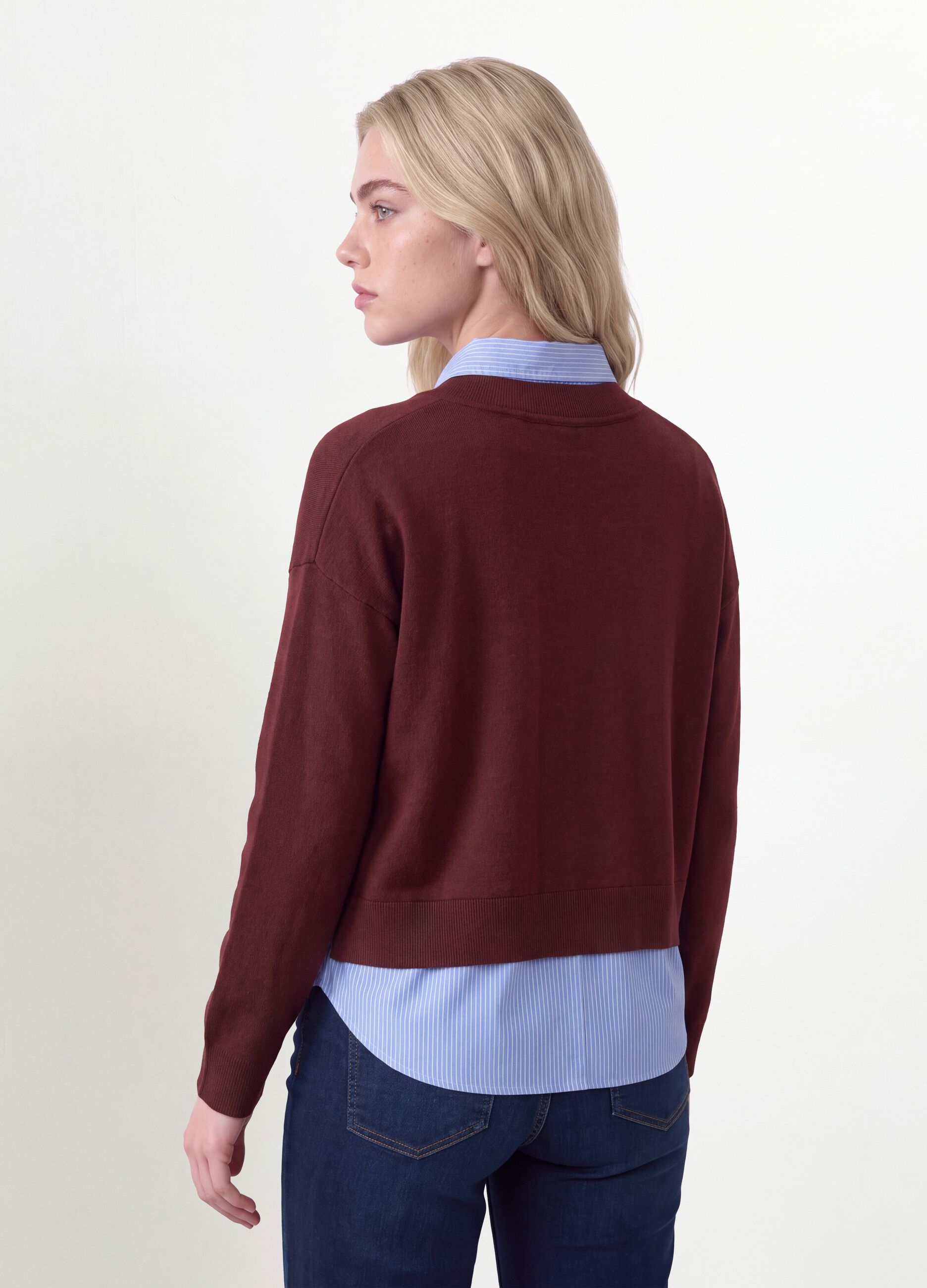 Red viscose-blend top with layered-look effect