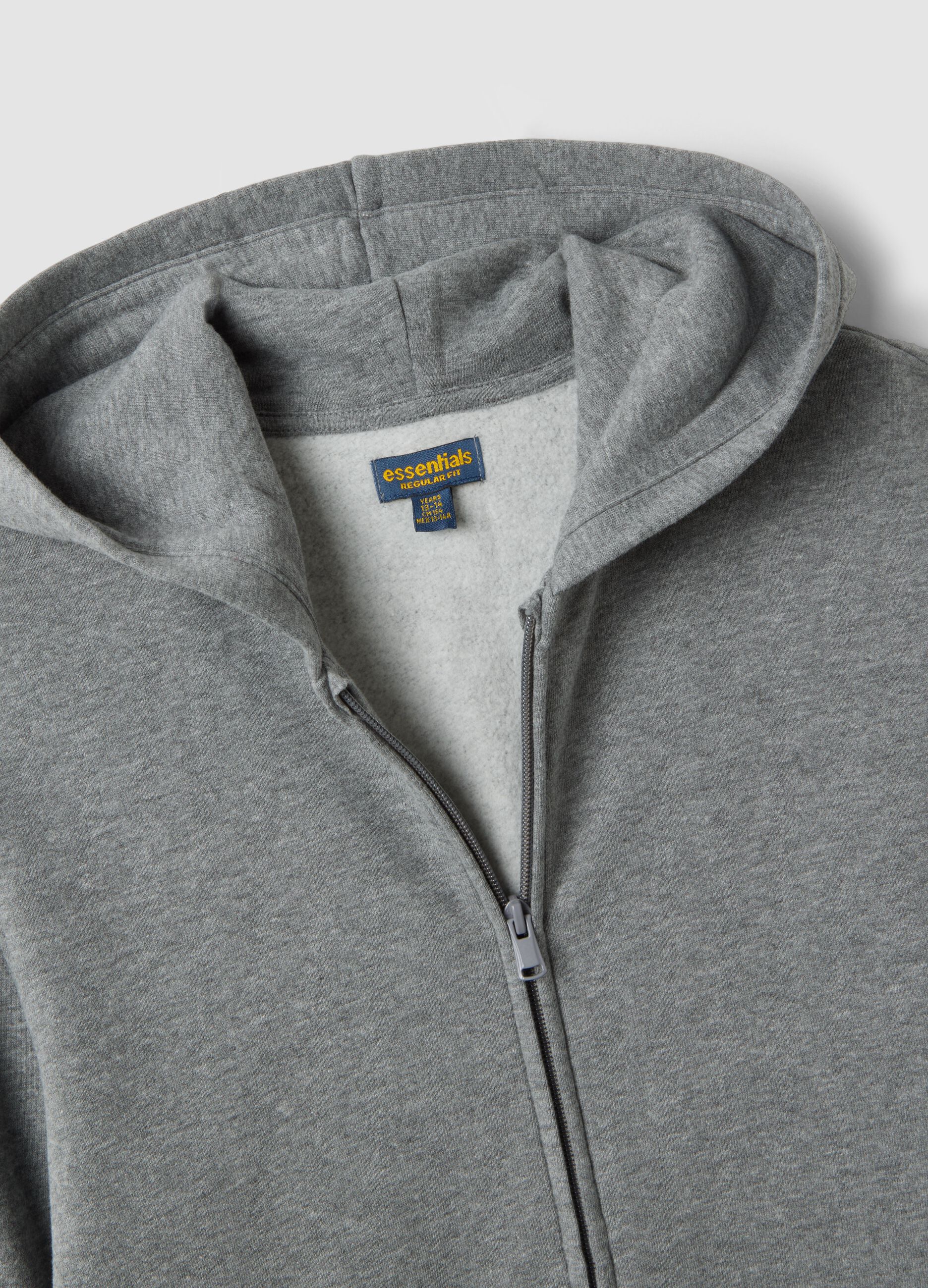 Grey hoodie in pure organic cotton, regular fit