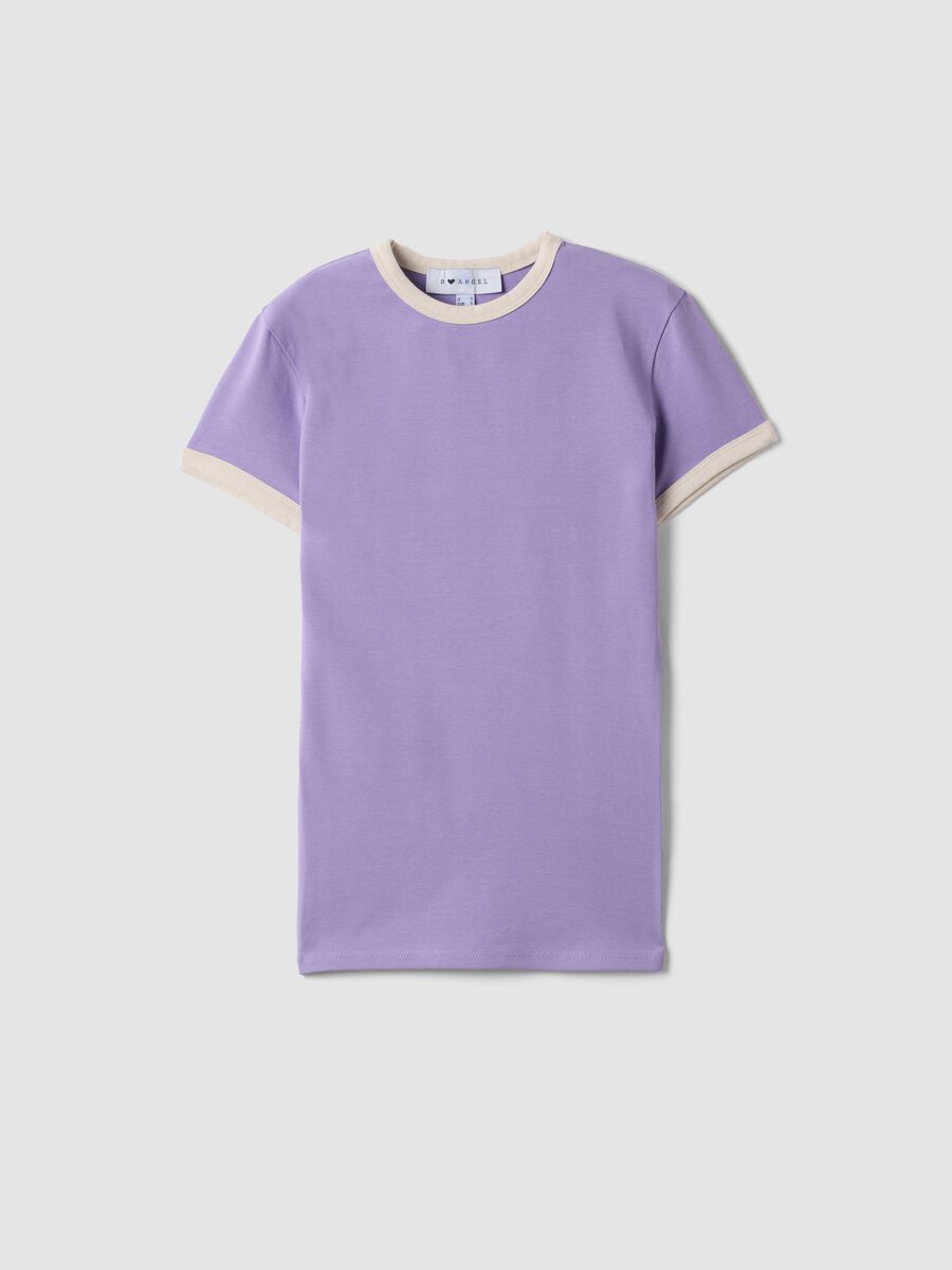 Purple fitted stretch cotton T-shirt with contrast trims_0