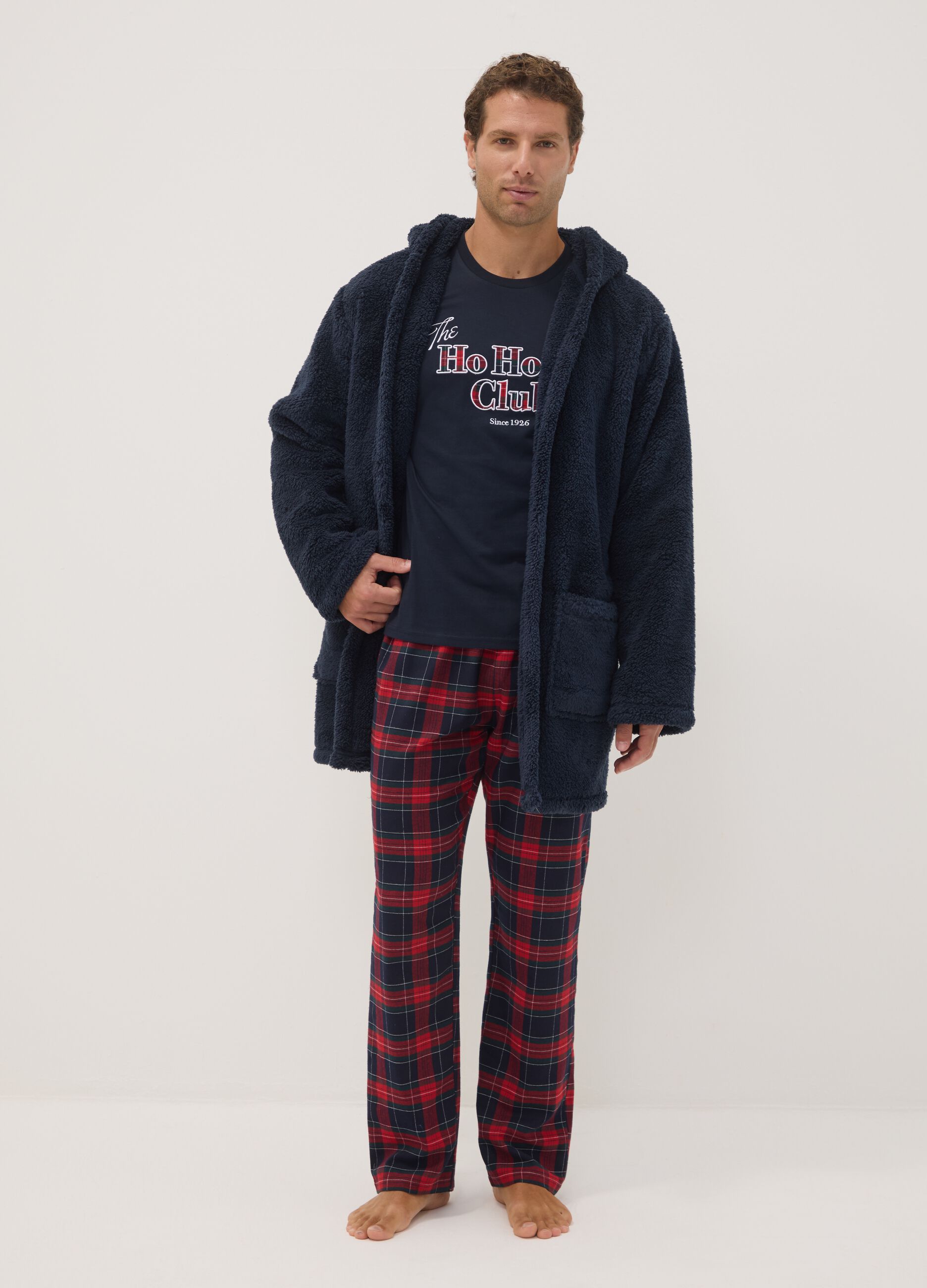 Vestaglia blu navy con cappuccio e cintura