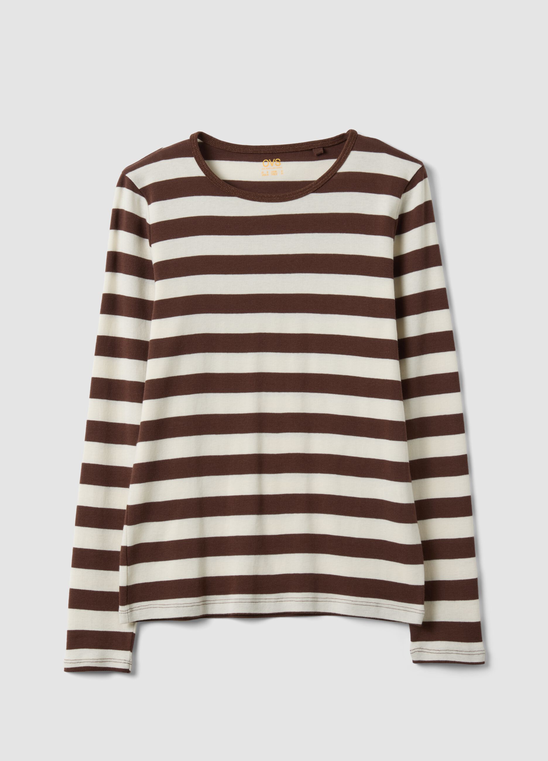 T-shirt bianca a righe in puro cotone con girocollo