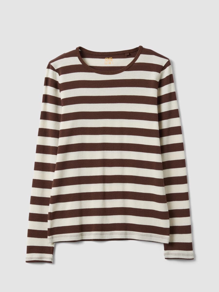 T-shirt bianca a righe in puro cotone con girocollo_4