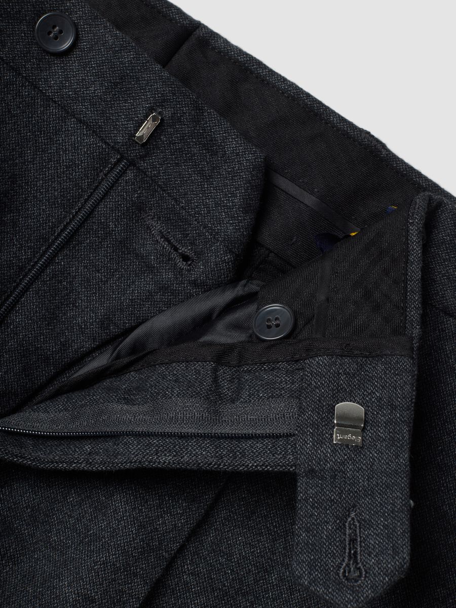 Charcoal grey slim-fit formal stretch cotton trousers_1