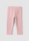 Pink stretch organic cotton leggings with rhinestones for baby girl_0