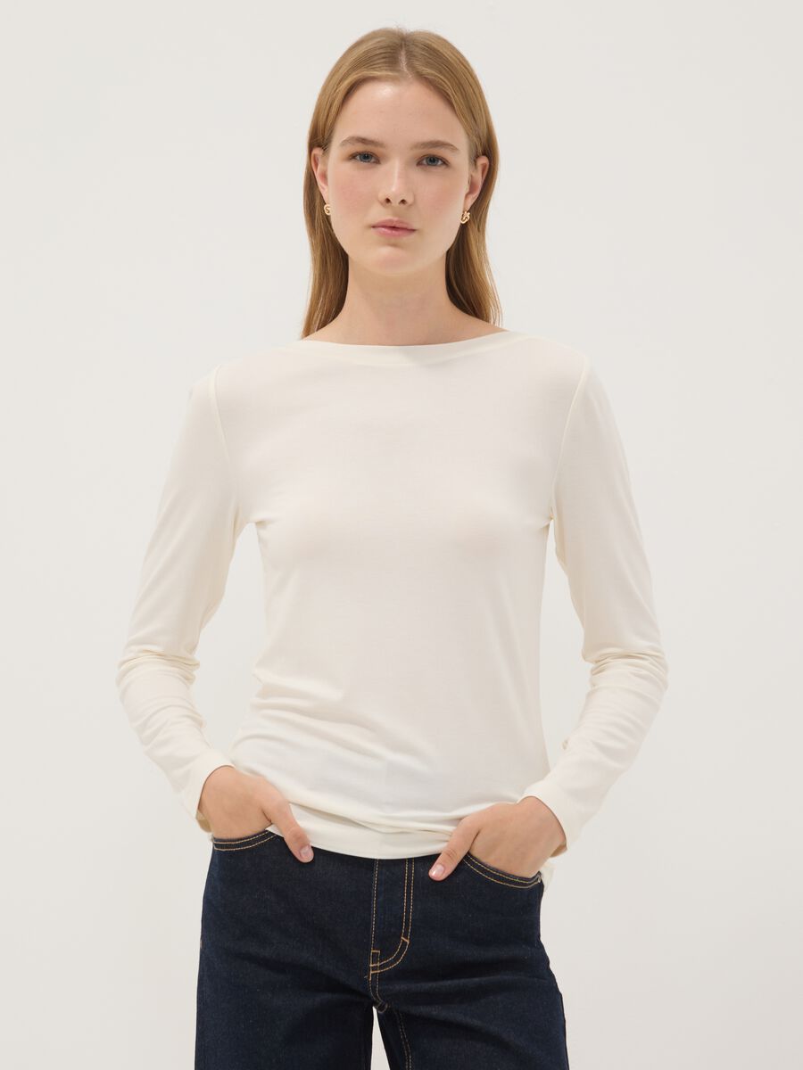 White stretch viscose slim-fit T-shirt_1