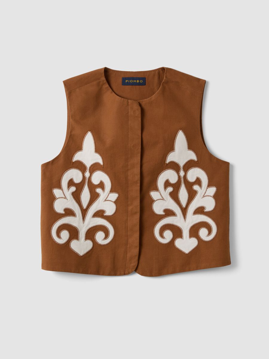 Brown linen and lyocell-blend gilet with applied embroidery_5
