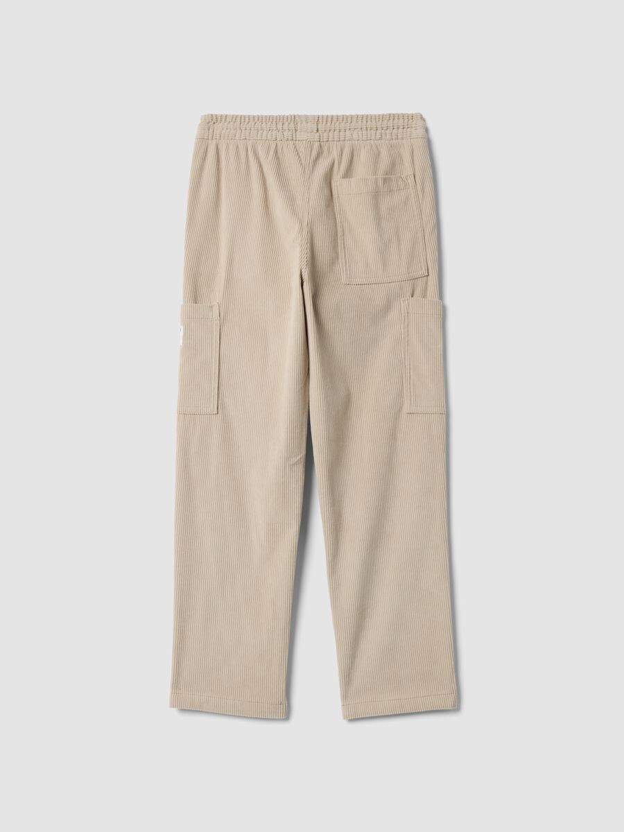 White comfort-fit cargo trousers with elasticated waistband_1