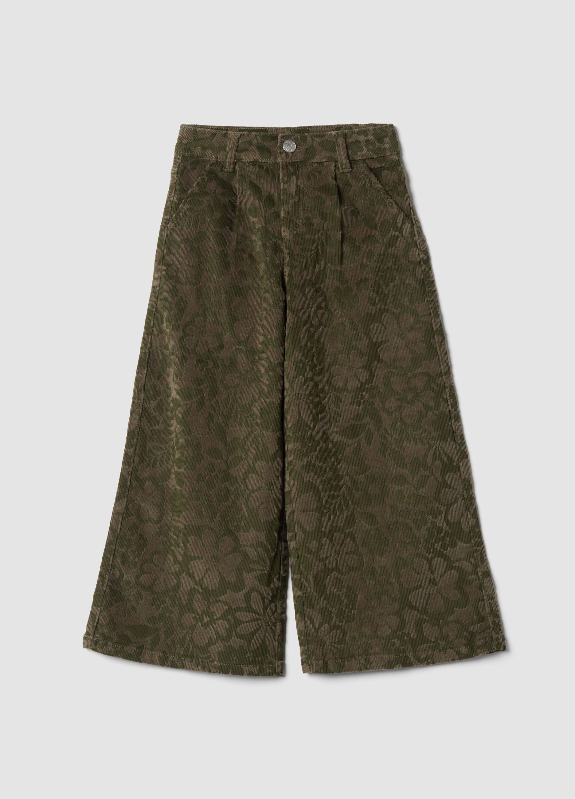 Green wide-leg stretch cotton trousers