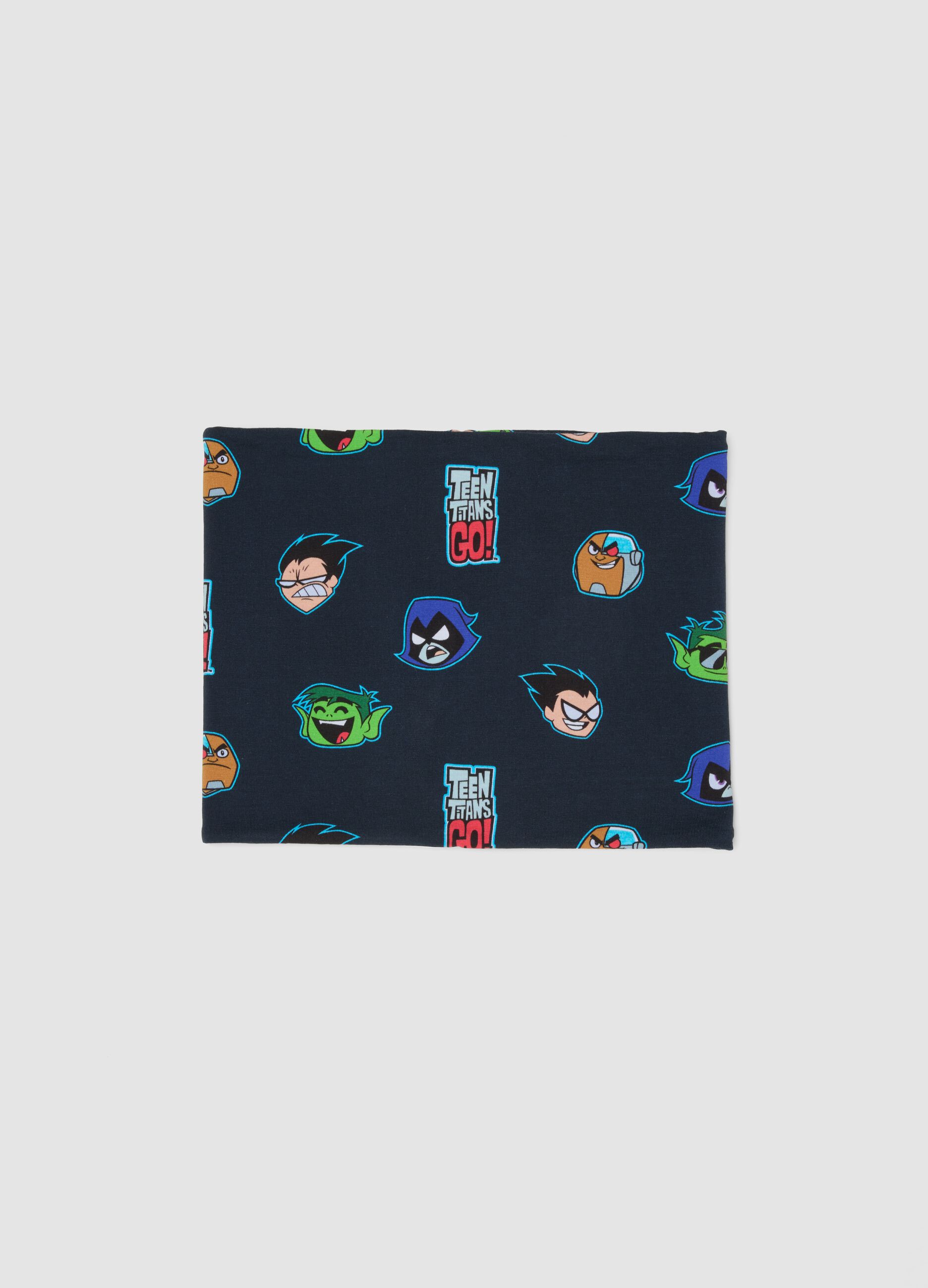 Sciarpa blu notte in cotone elasticizzato con stampa Teen Titans