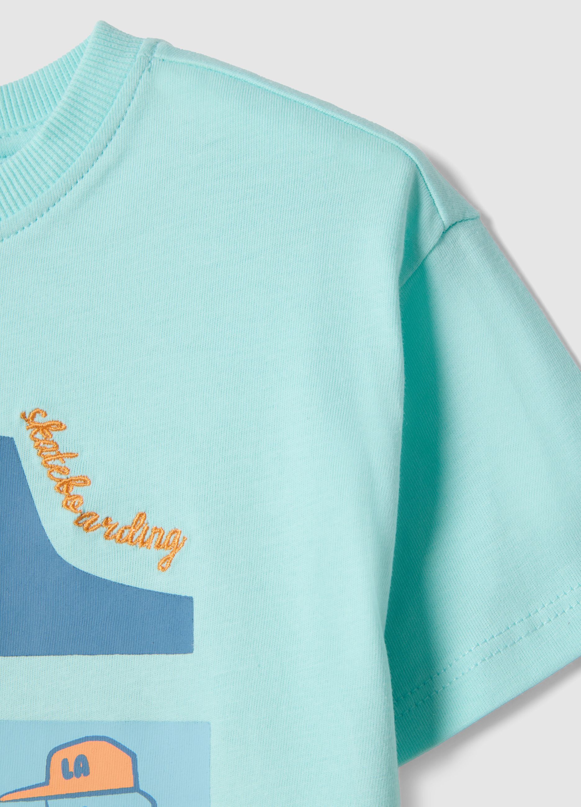 Blue pure cotton oversized fit toddler T-shirt with print