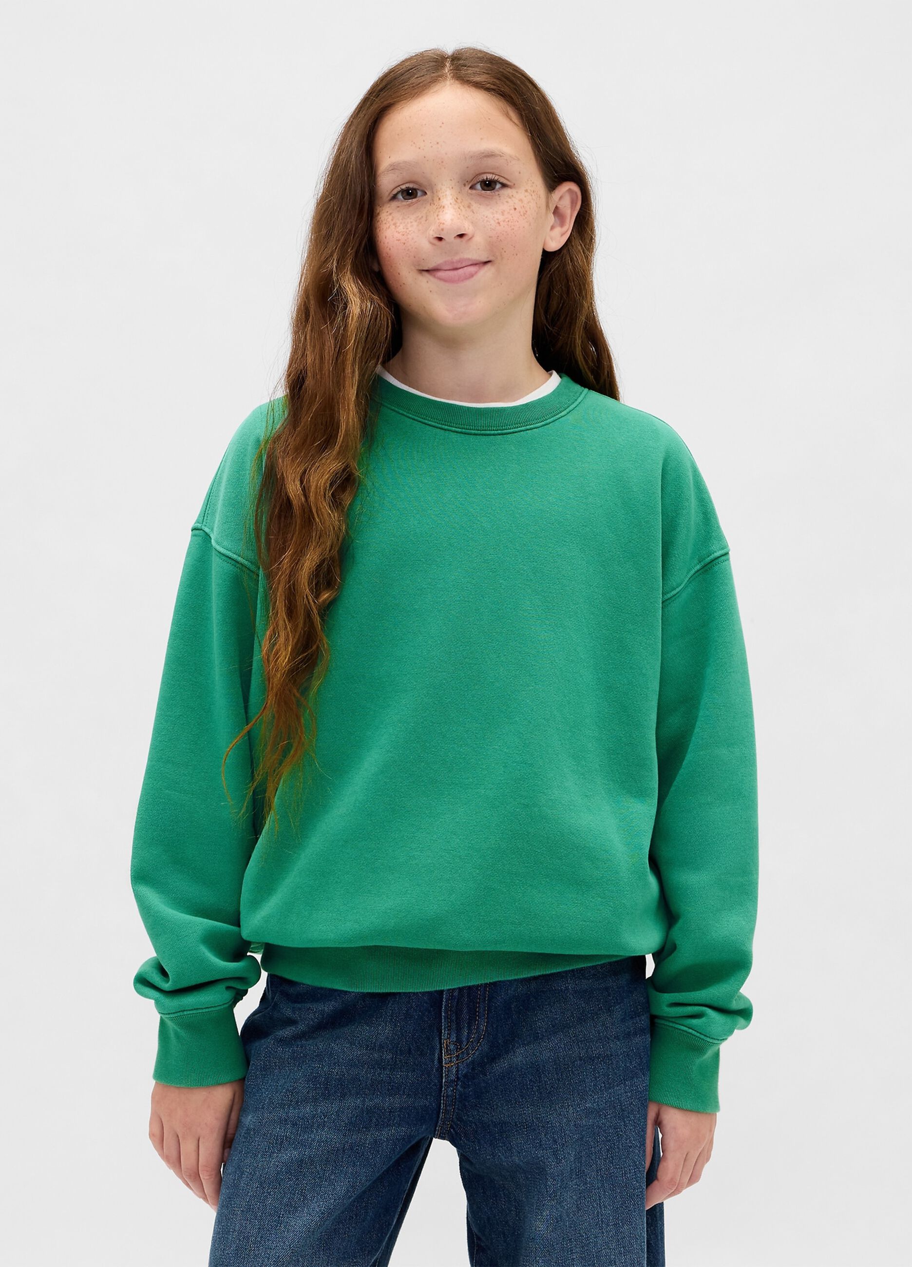 Green Cotton Crew Neck Sweatshirt
