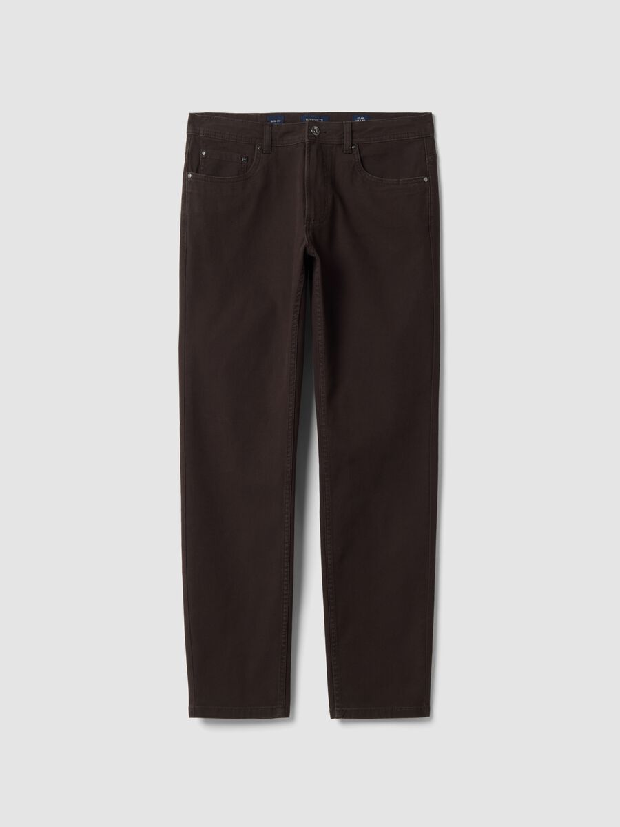 Brown slim-fit stretch cotton trousers_5