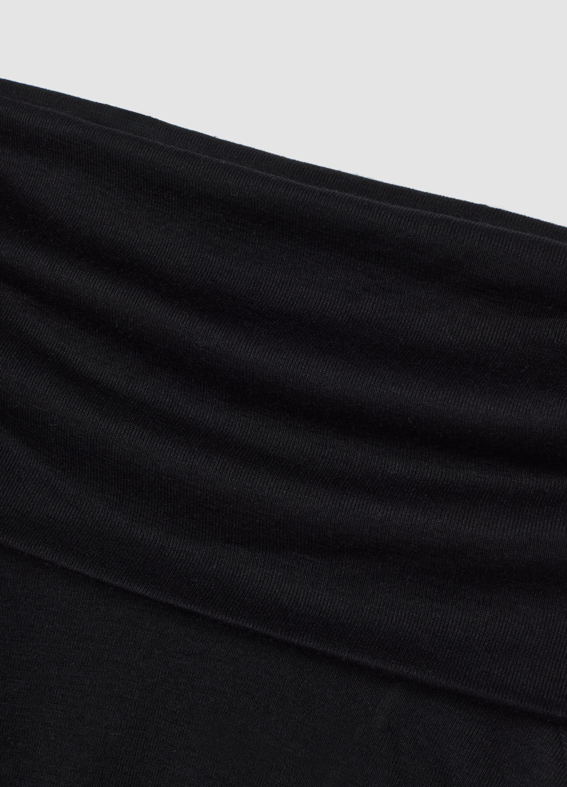 Black viscose-blend top with shawl collar, regular fit