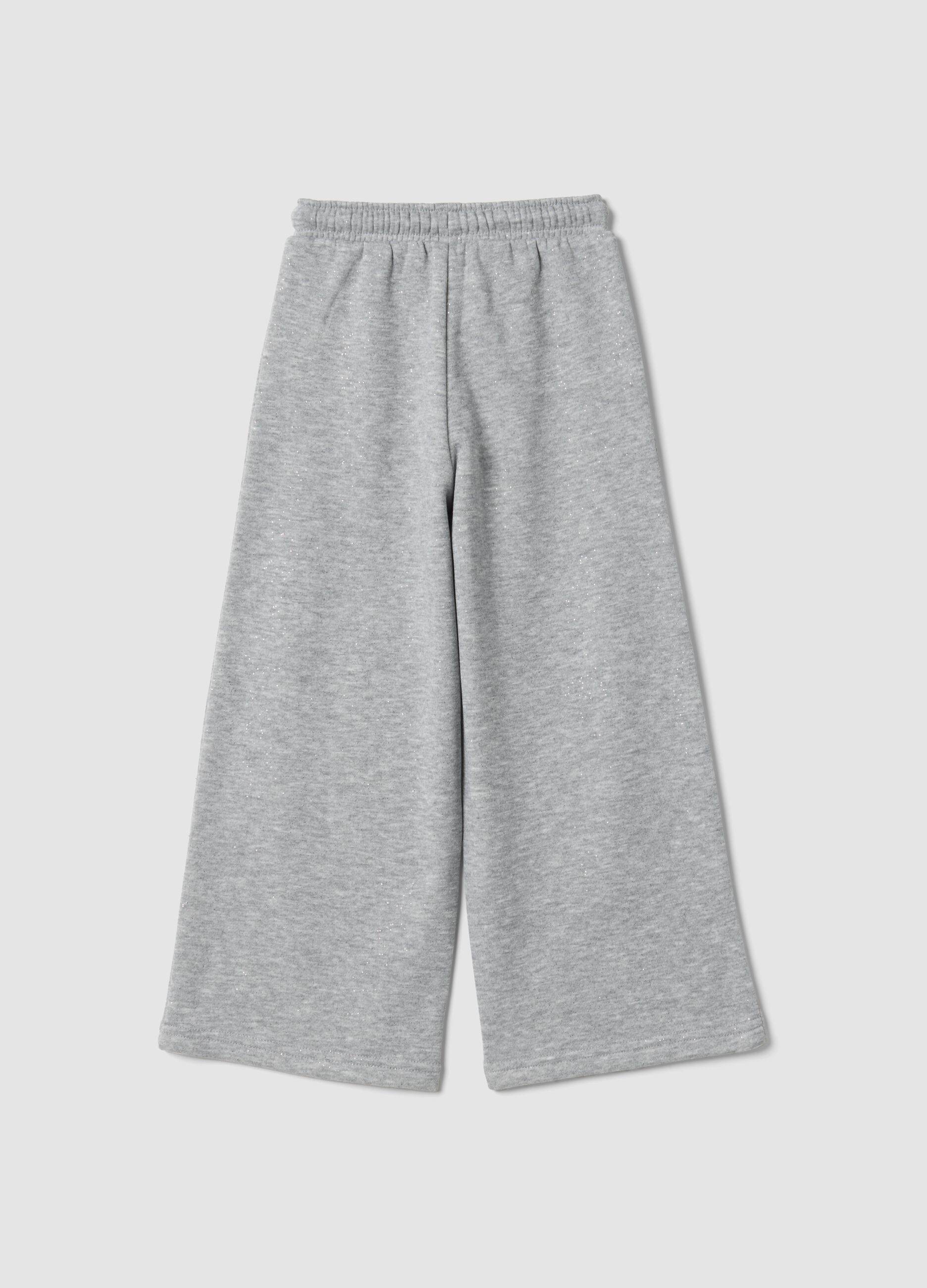 Jogger wide leg grigio melange con vita elasticizzata