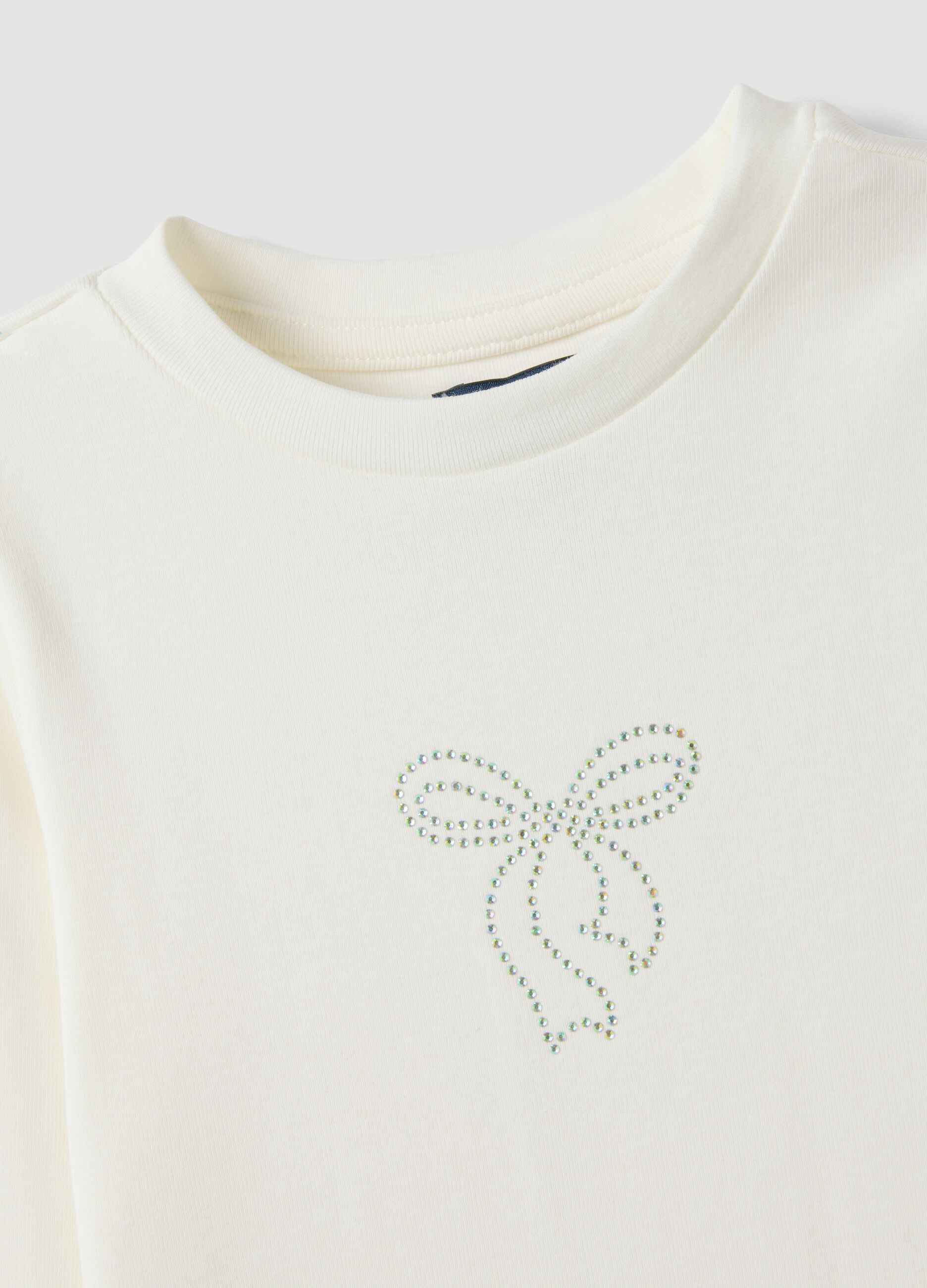 White stretch organic cotton printed T-shirt for girls