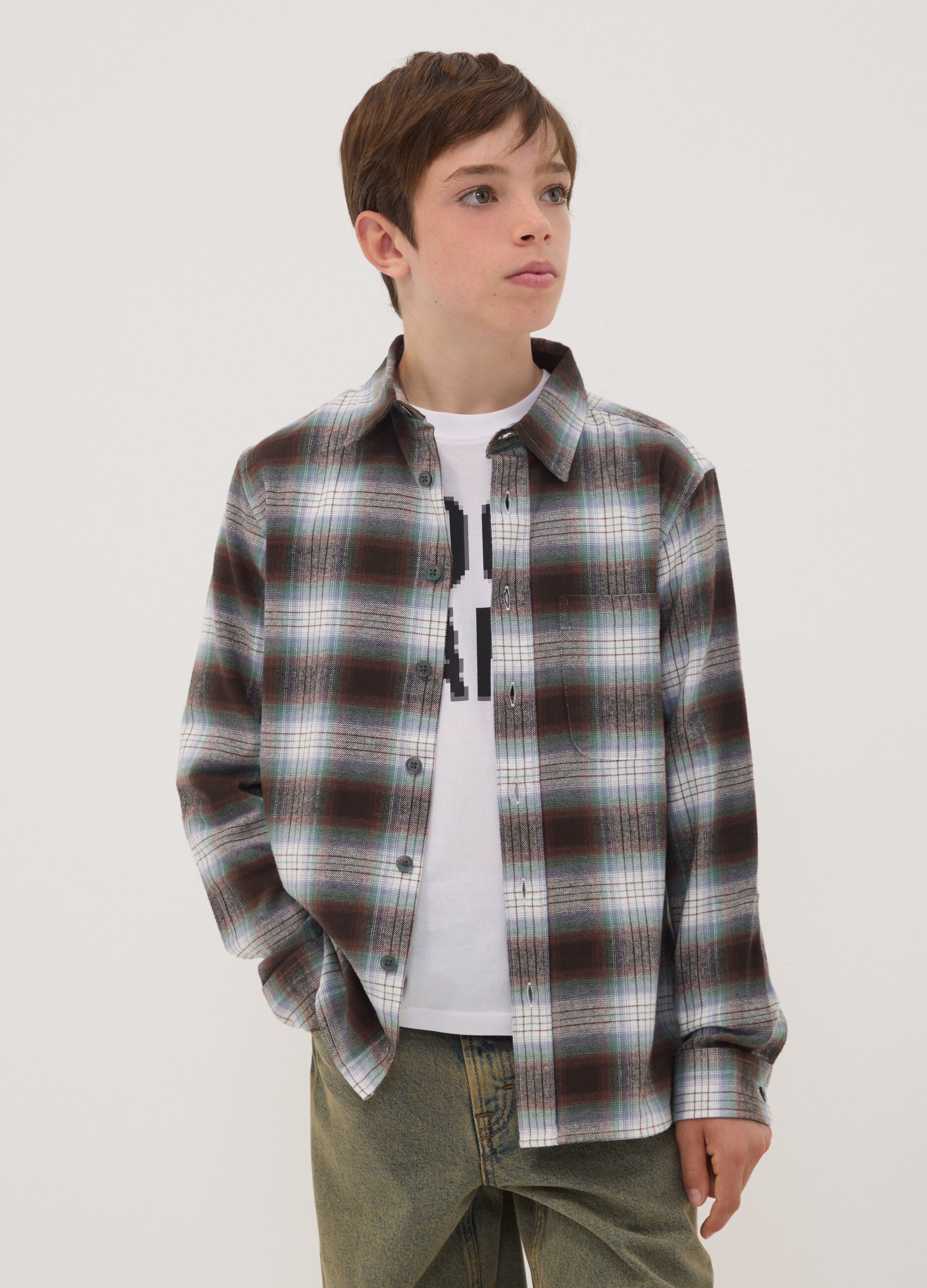 Brown checked pure cotton shirt