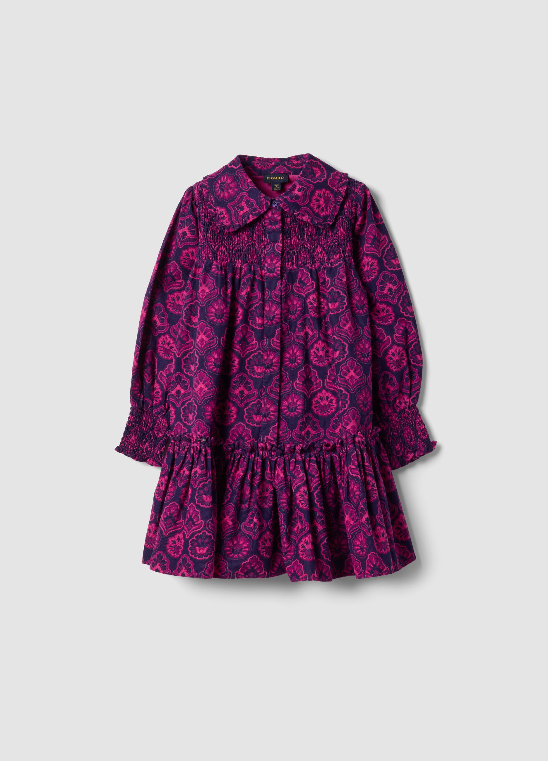 Purple ribbed pure cotton dress with grandad collar