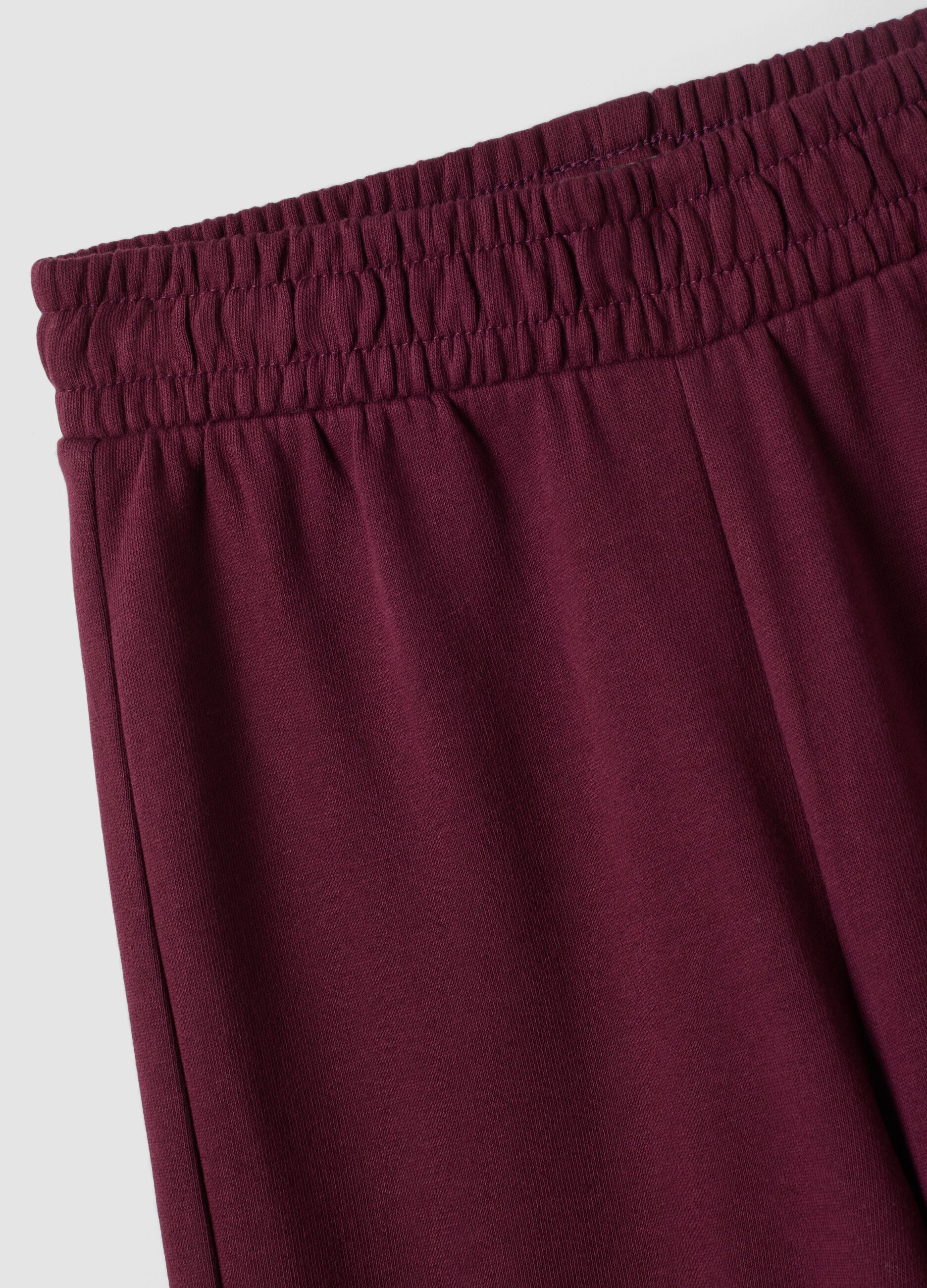 Purple pure-cotton wide-leg trousers with cargo pockets