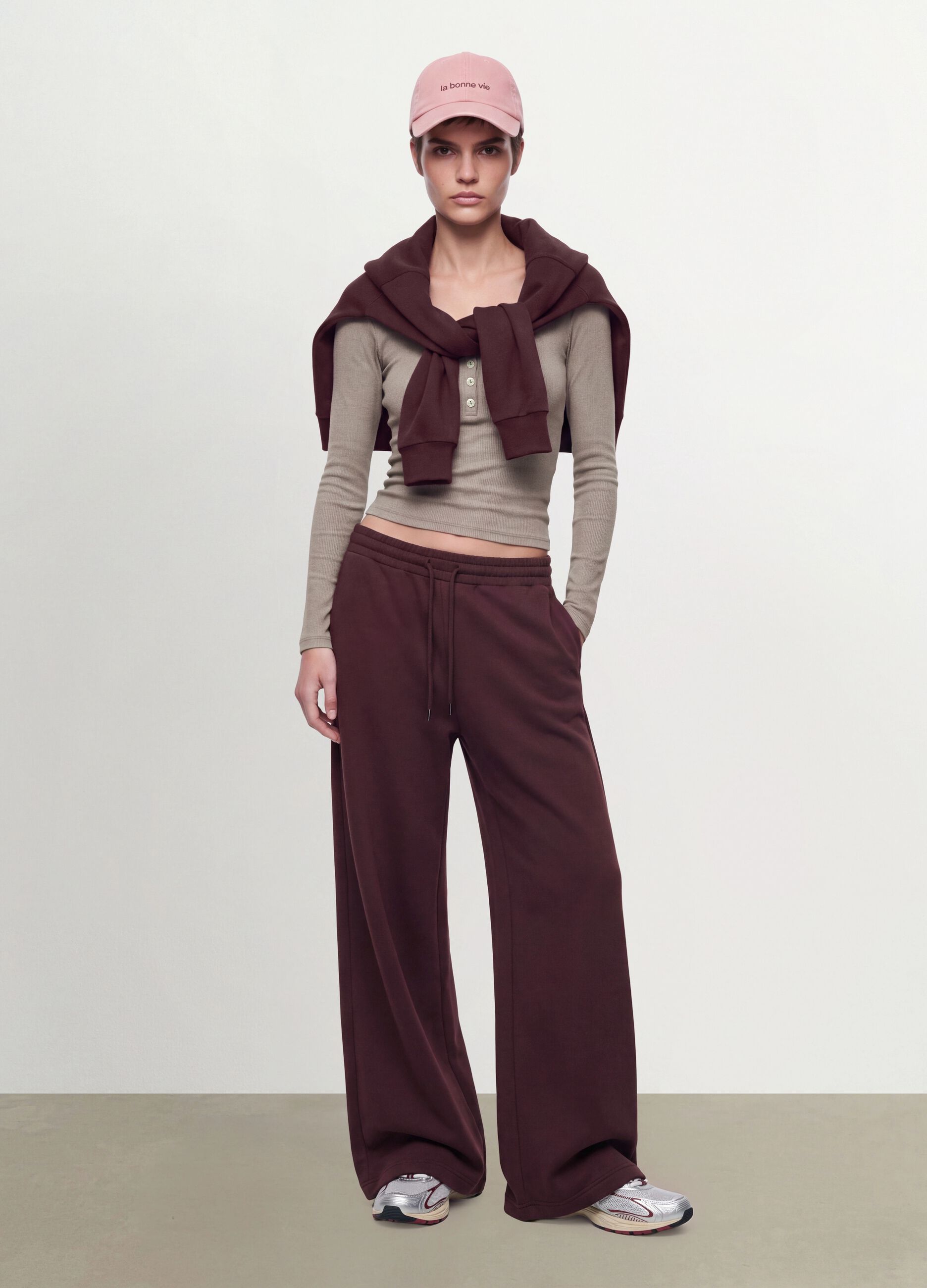 Pantaloni viola wide leg in modal elasticizzato con coulisse