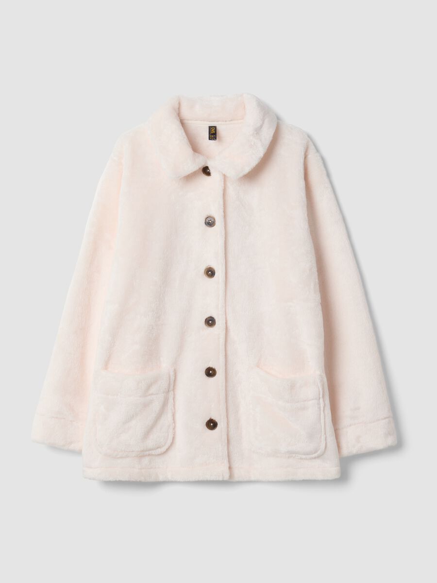 Soft white dressing gown with buttons and pockets_0