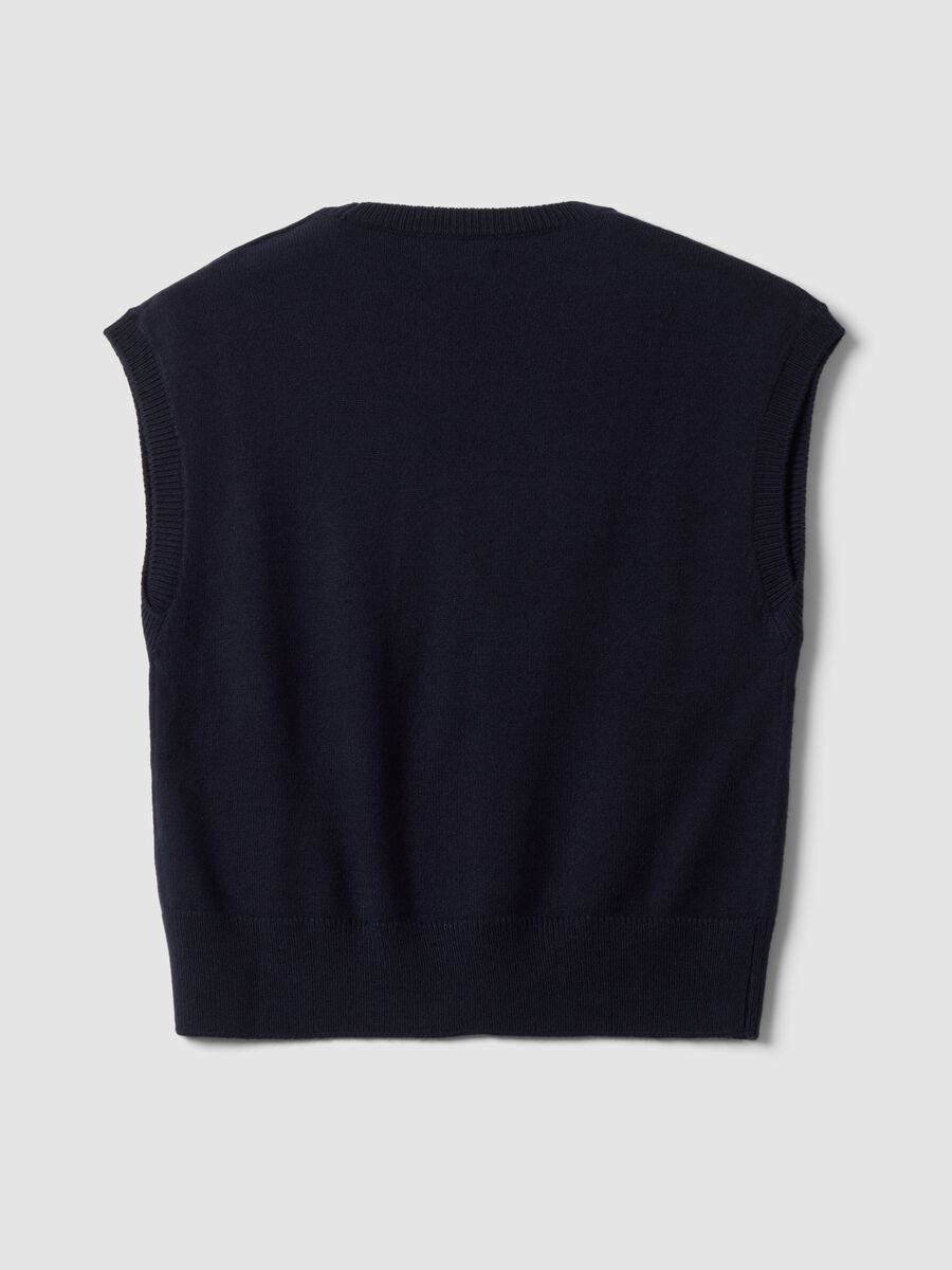 Gilet blu con scollo profondo a V e bottoni over fit_2