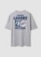 Grey pure cotton T-shirt with Lakers print_6