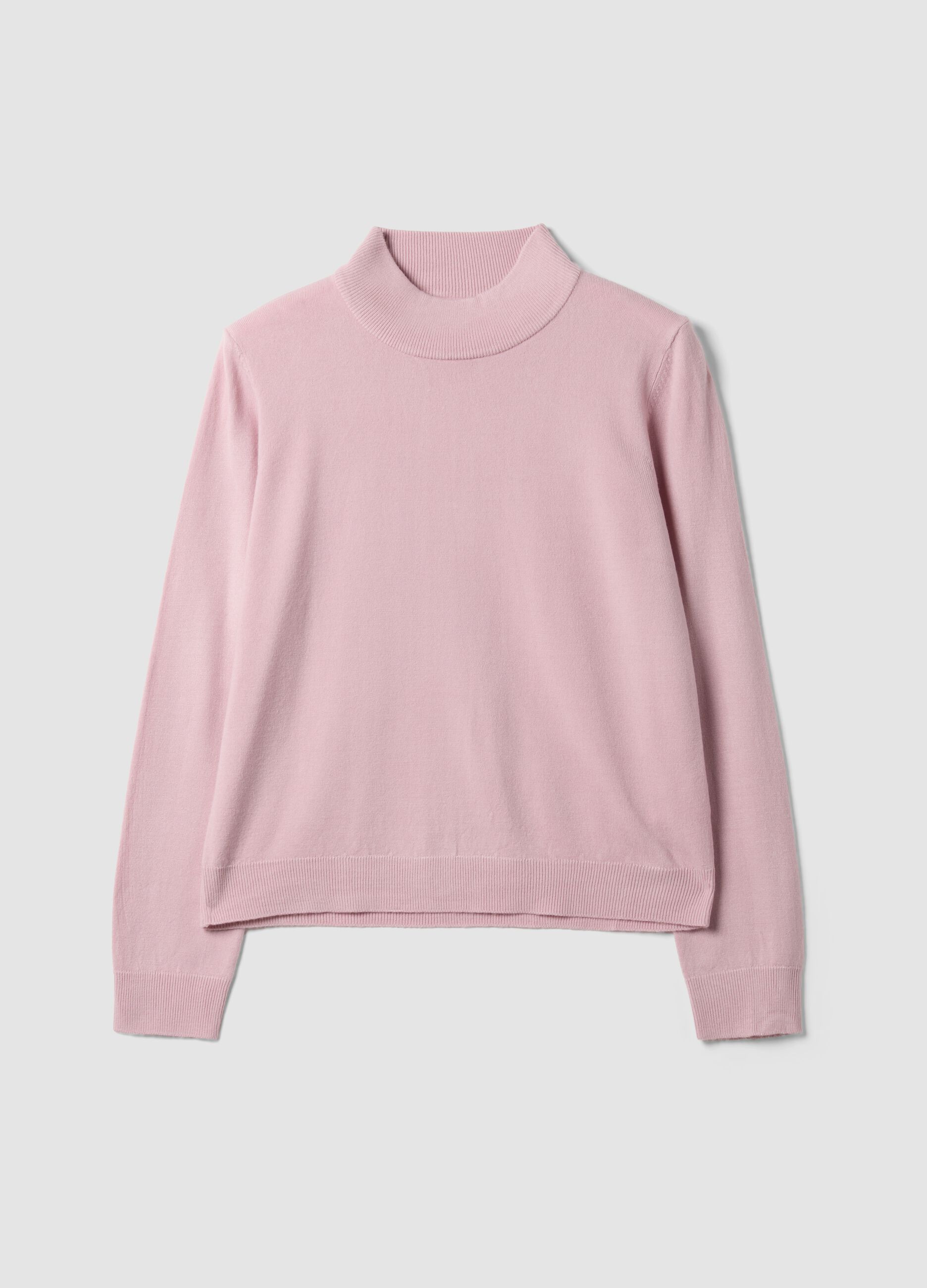 Pink long-sleeved top with high neck, regular fit