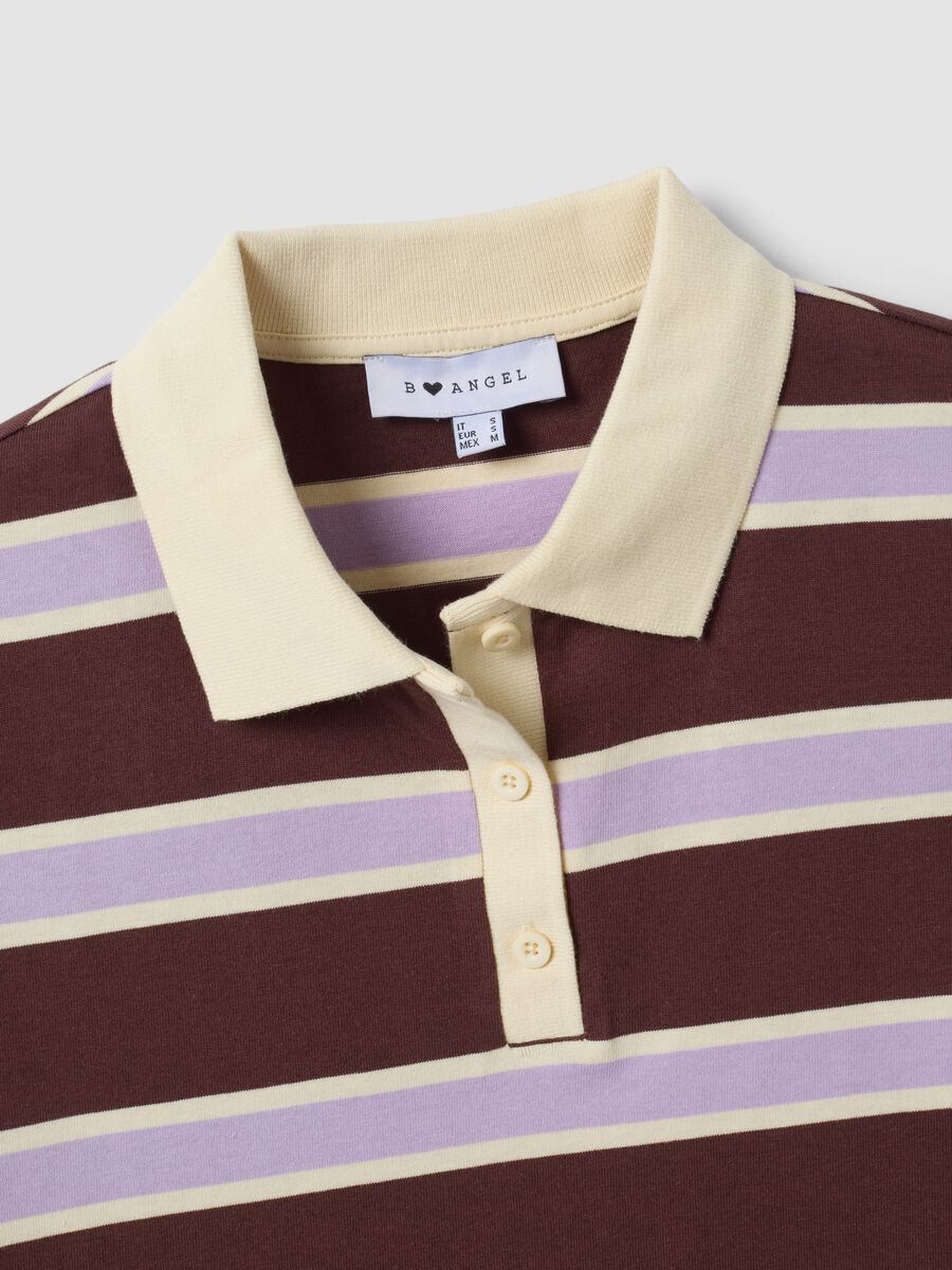 Brown pure cotton oversized striped polo_5