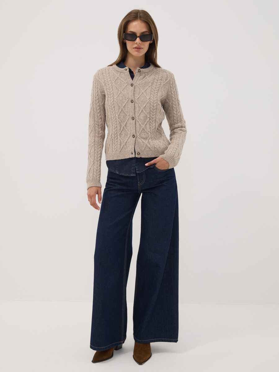 Beige cable-knit wool-blend cardigan_2