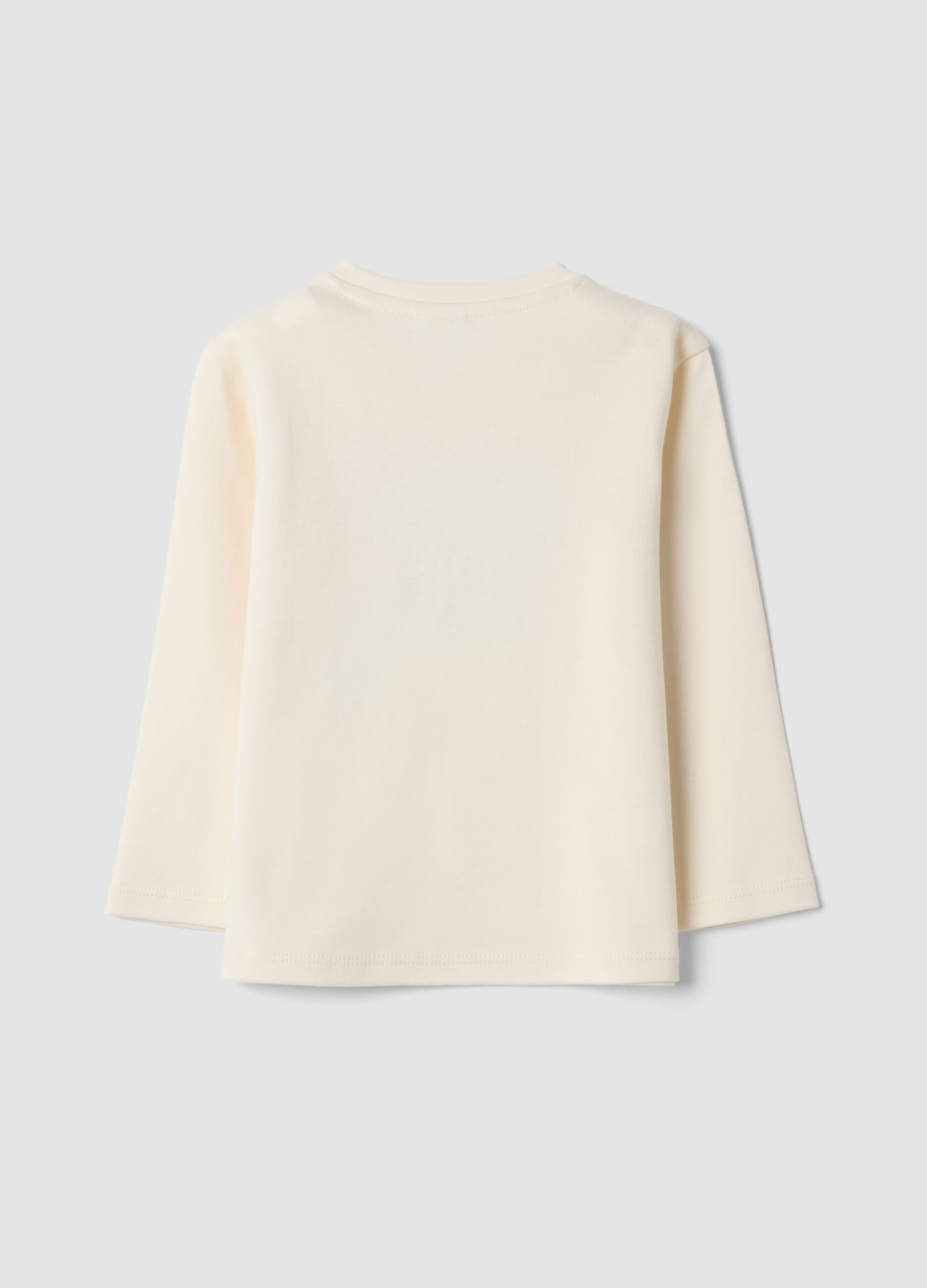 T-shirt beige girocollo in puro cotone organico con stampa Mickey