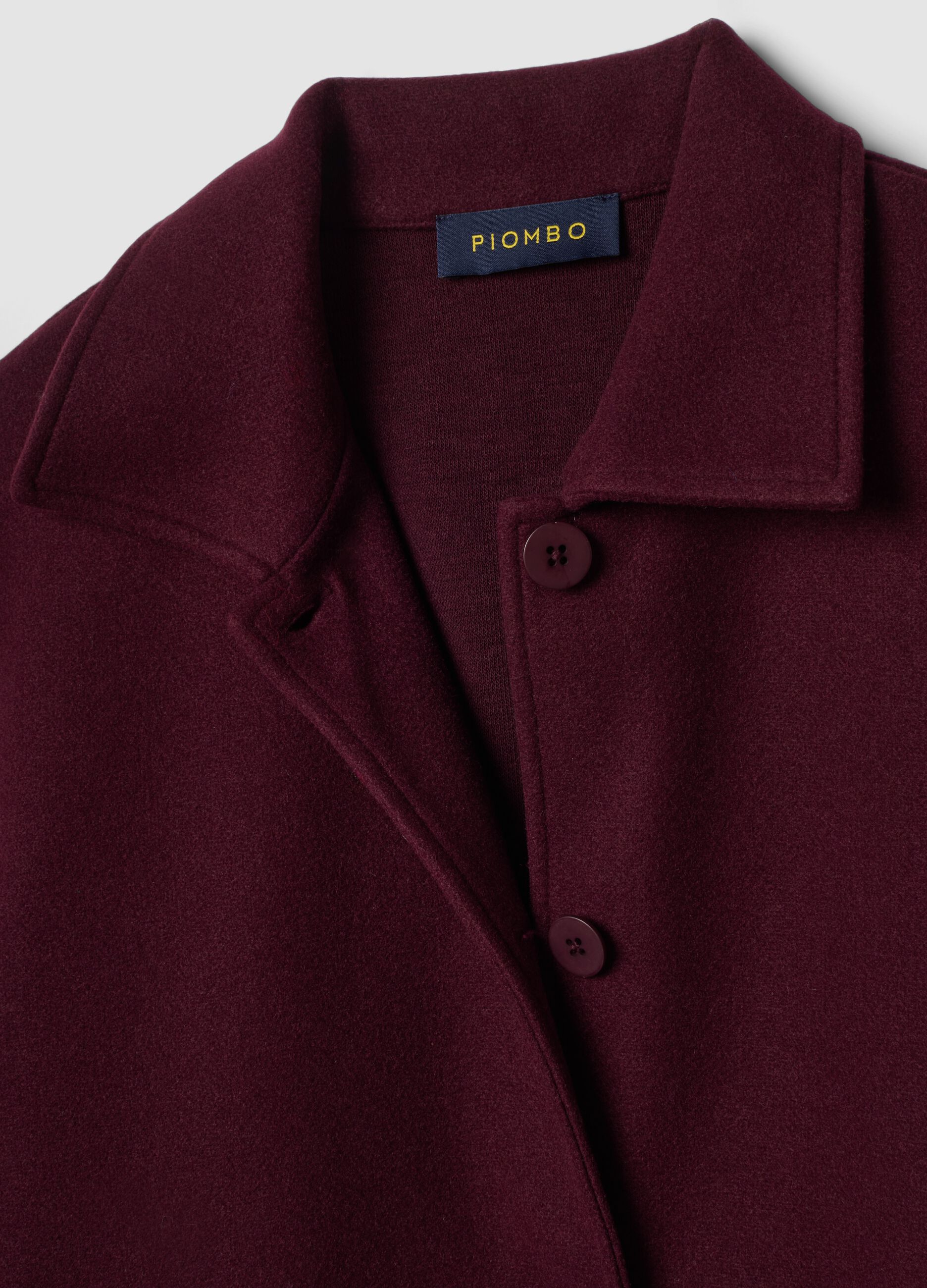 Burgundy red viscose-blend jacket with crew neck, regular fit