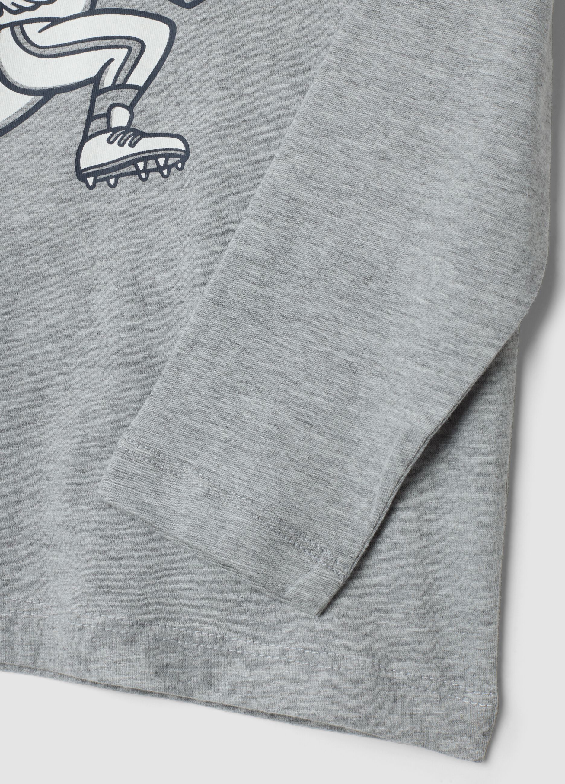 T-shirt grigia in puro cotone organico con stampa college