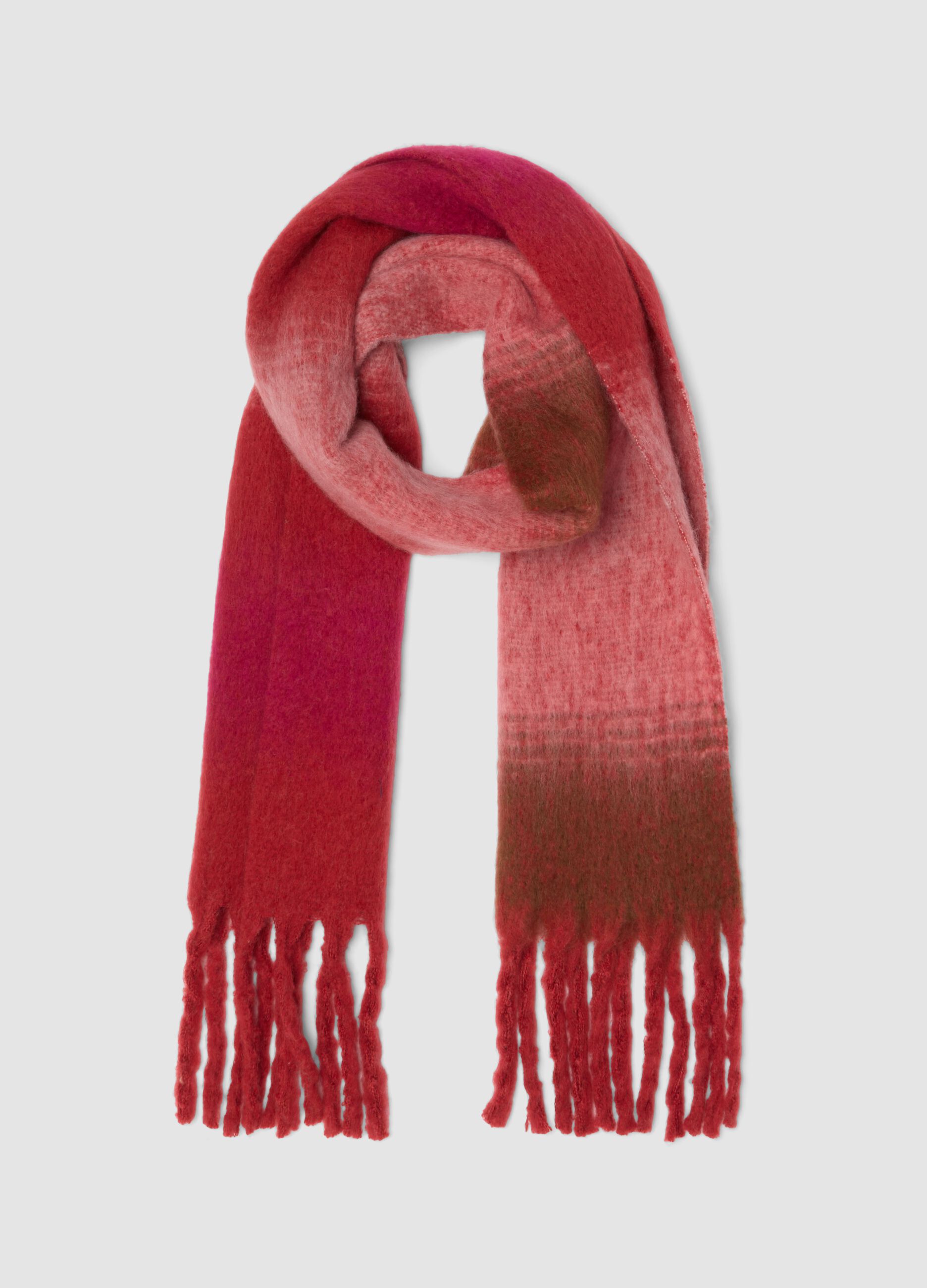 Pink wool-blend scarf with fringes