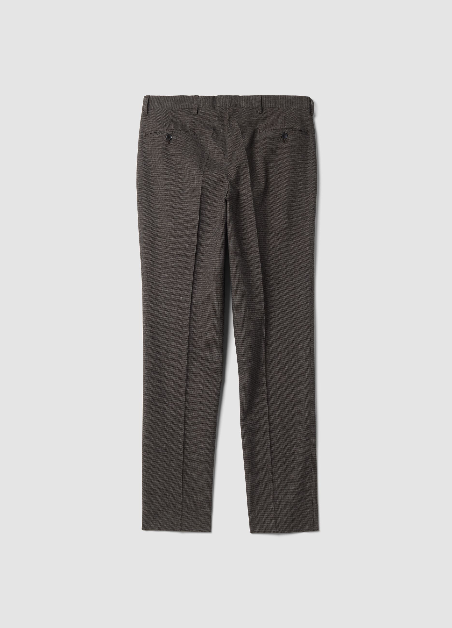 Brown slim-fit formal trousers in stretch cotton