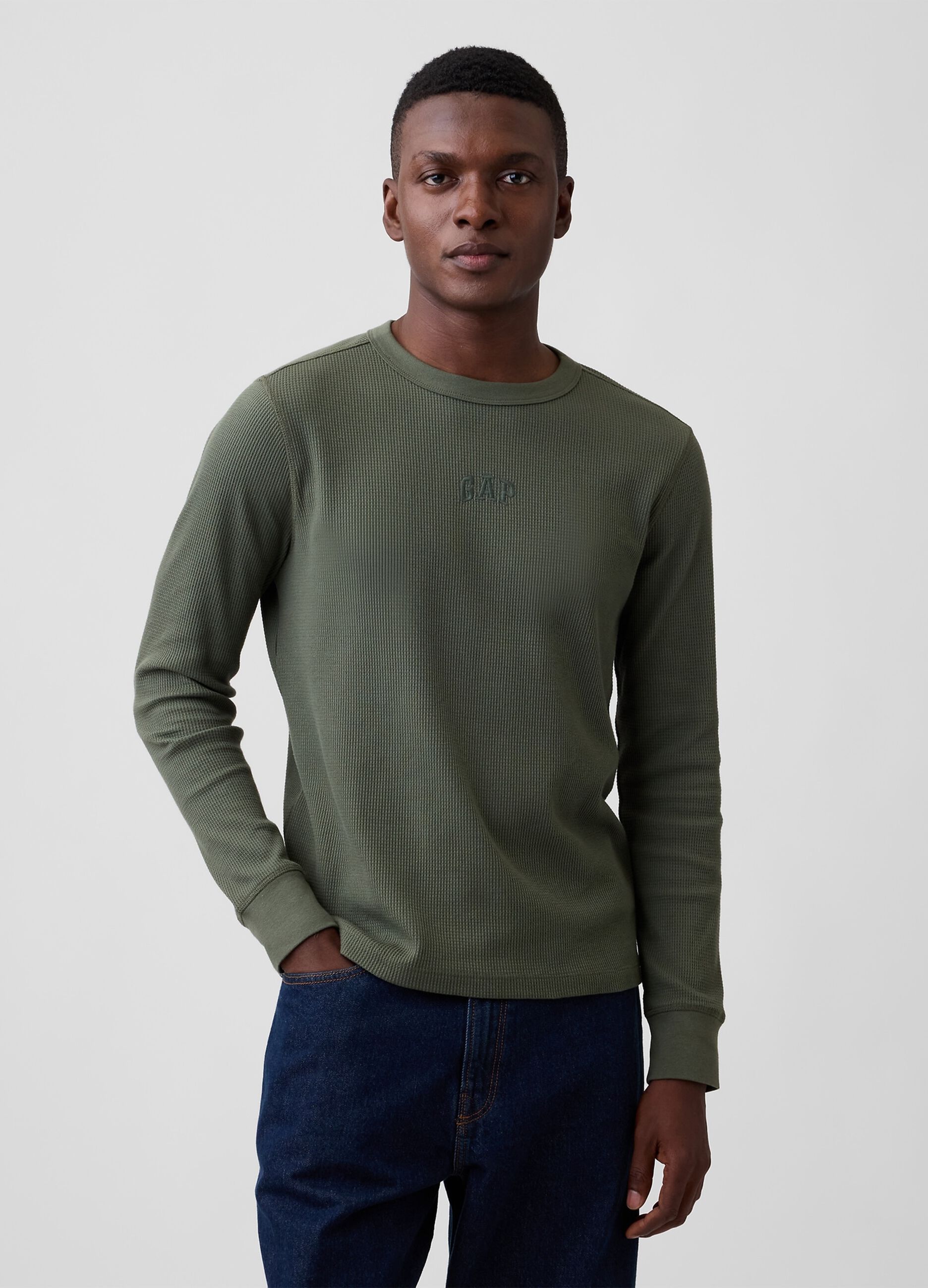 Green long-sleeve stretch cotton top with GAP logo