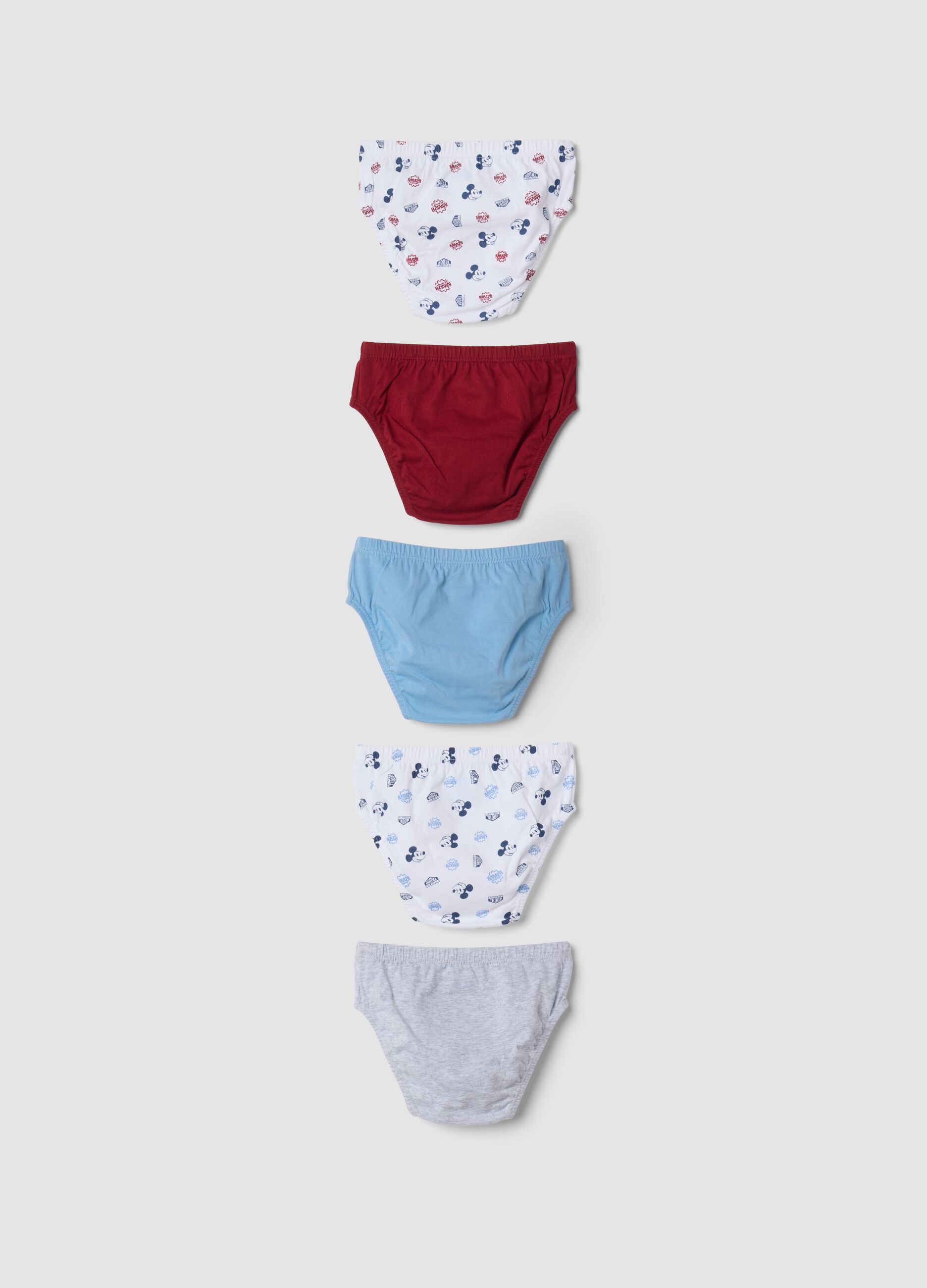 Pack of five multicolour briefs in pure organic cotton with Mickey print